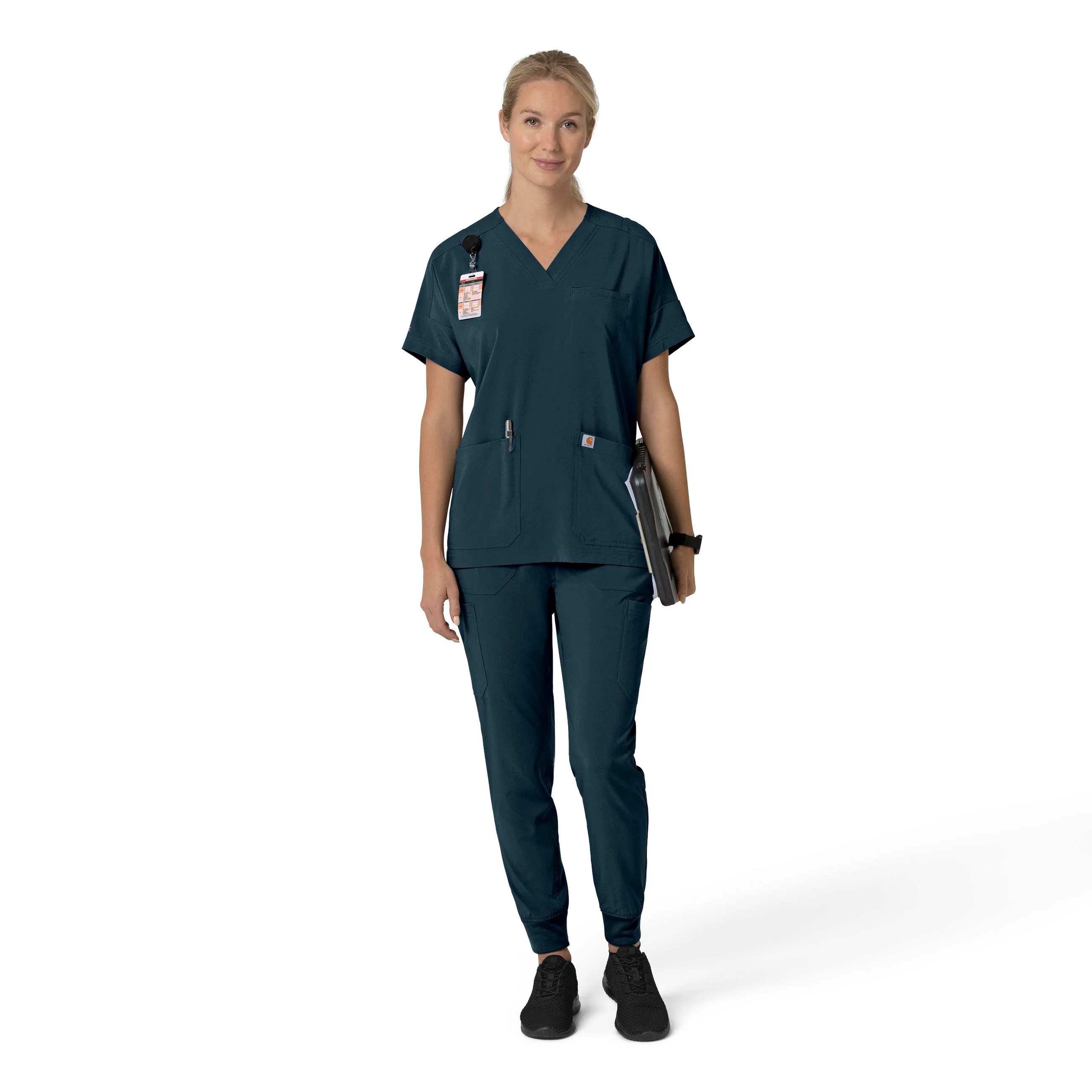 Carhartt Force Cross-Flex Women's Oversized V-Neck Scrub Top - Deep Navy - Image 3