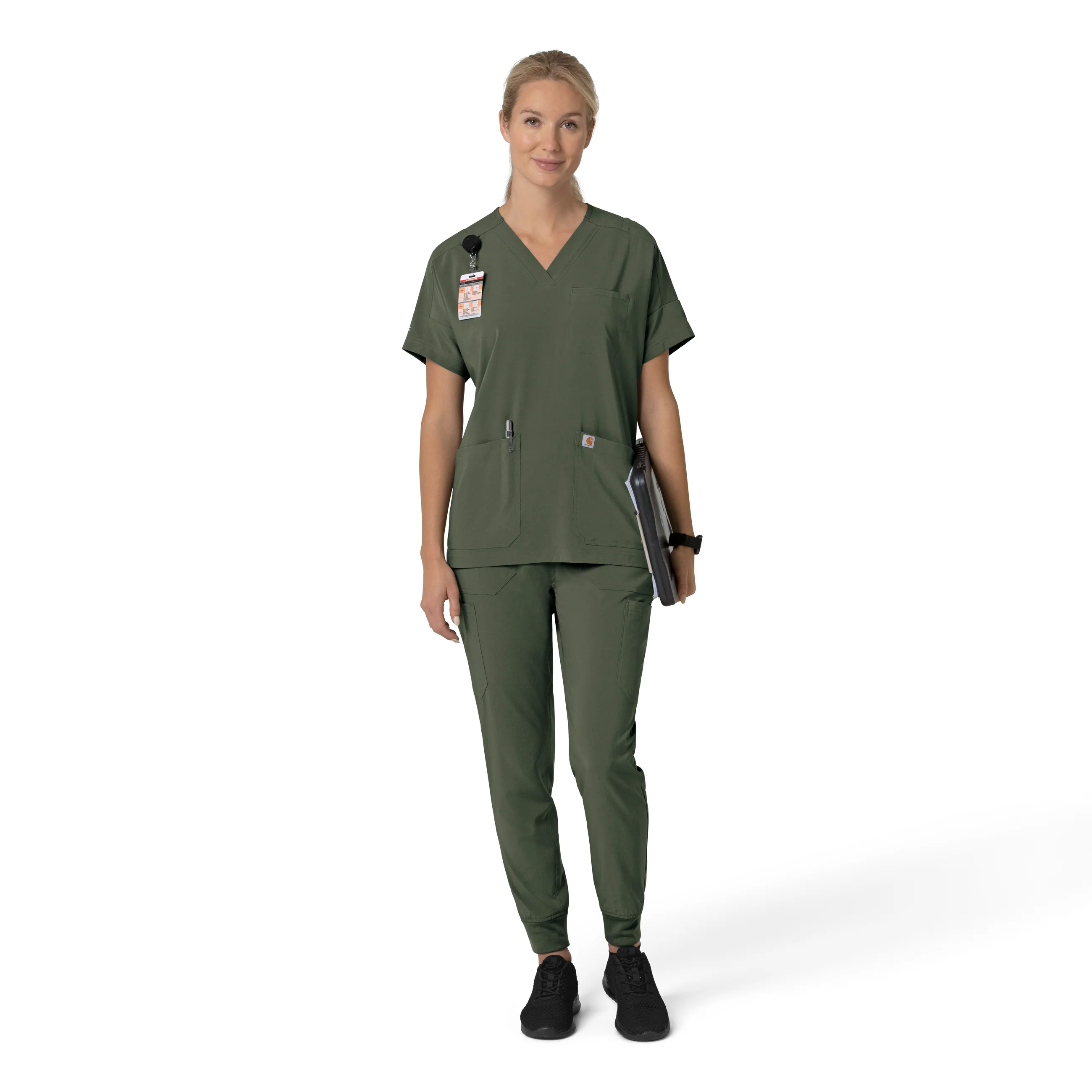 Carhartt Force Cross-Flex Women's Oversized V-Neck Scrub Top - Olive - Image 3