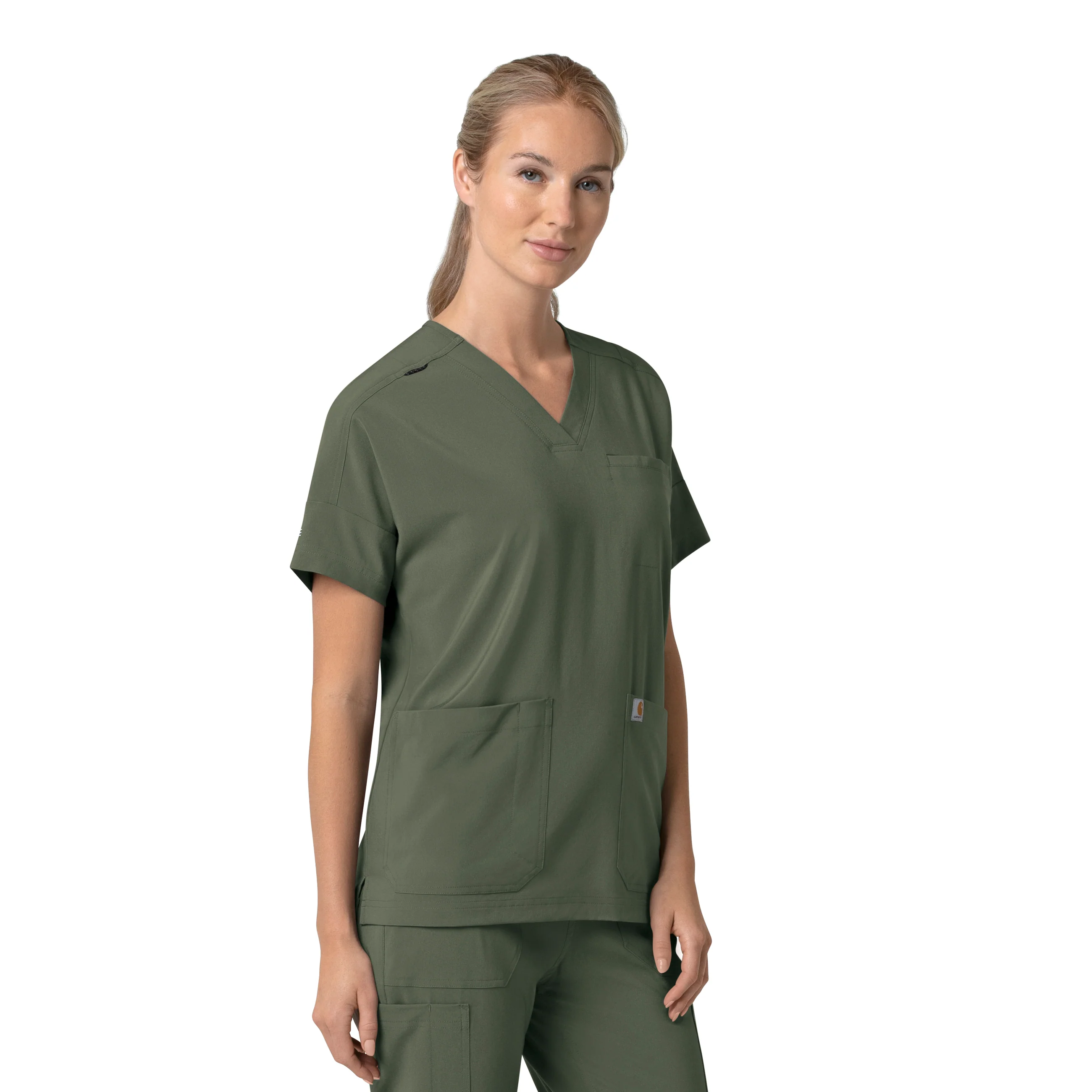 Carhartt Force Cross-Flex Women's Oversized V-Neck Scrub Top - Olive - Image 4