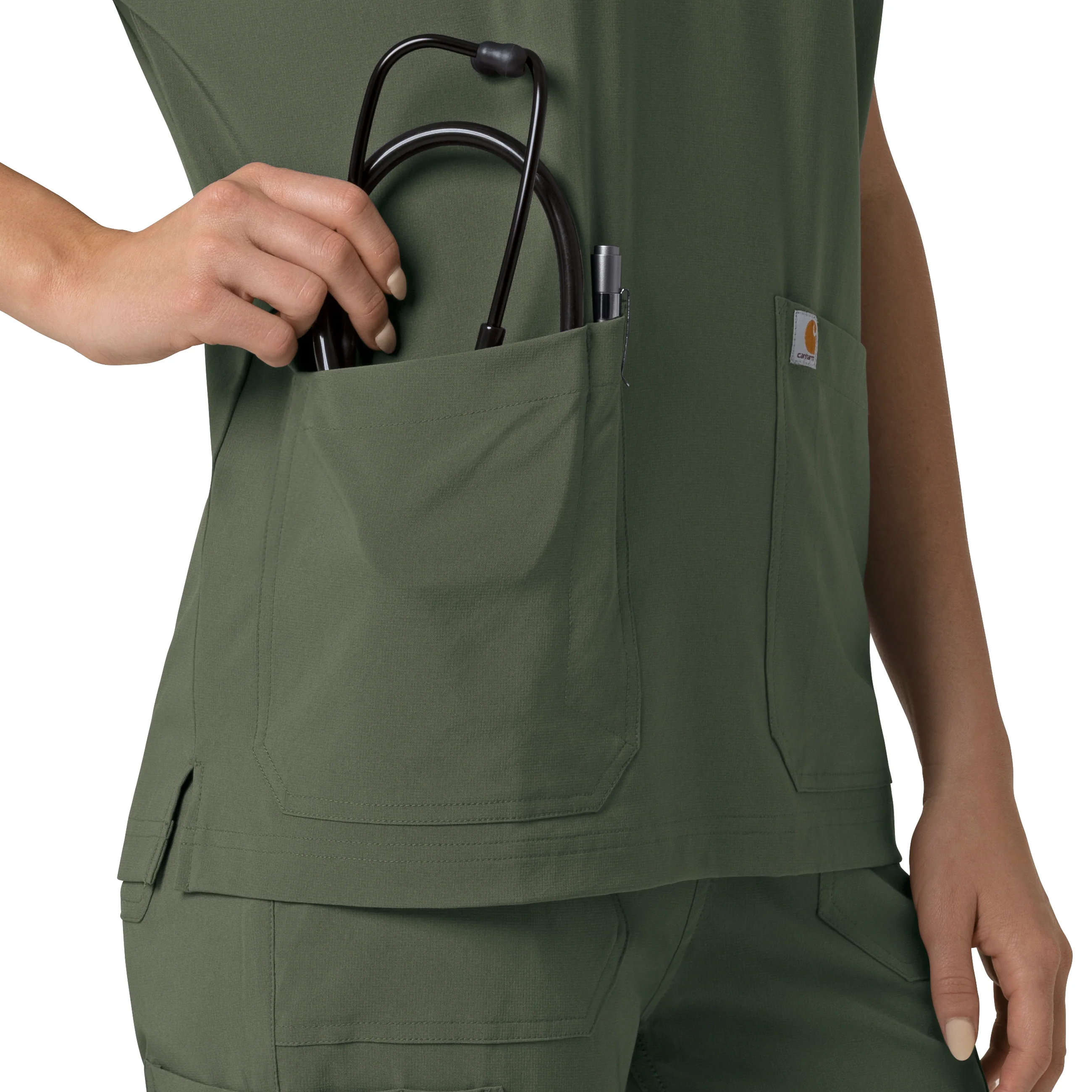 Carhartt Force Cross-Flex Women's Oversized V-Neck Scrub Top - Olive - Image 9