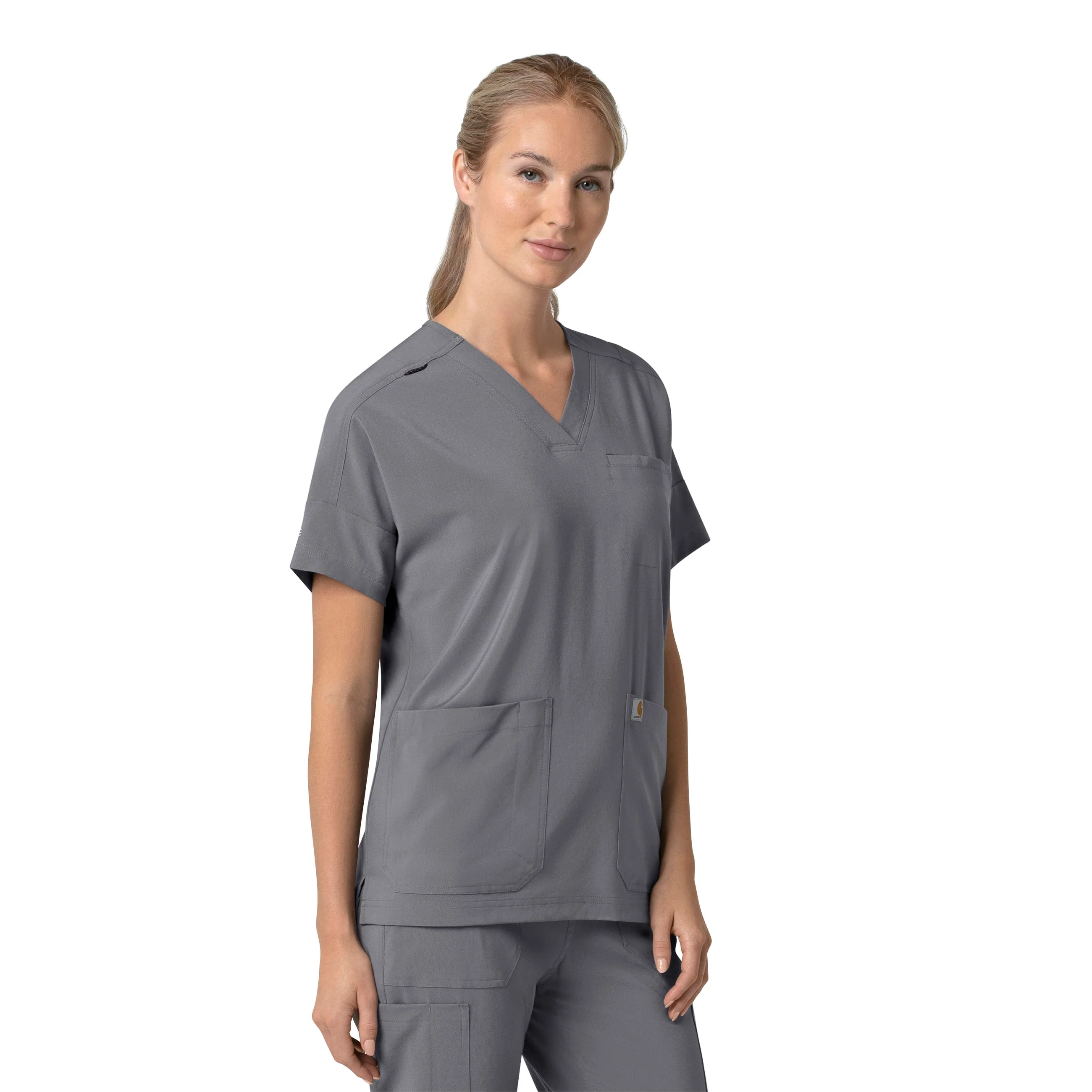 Carhartt Force Cross-Flex Women's Oversized V-Neck Scrub Top - Pewter - Image 4