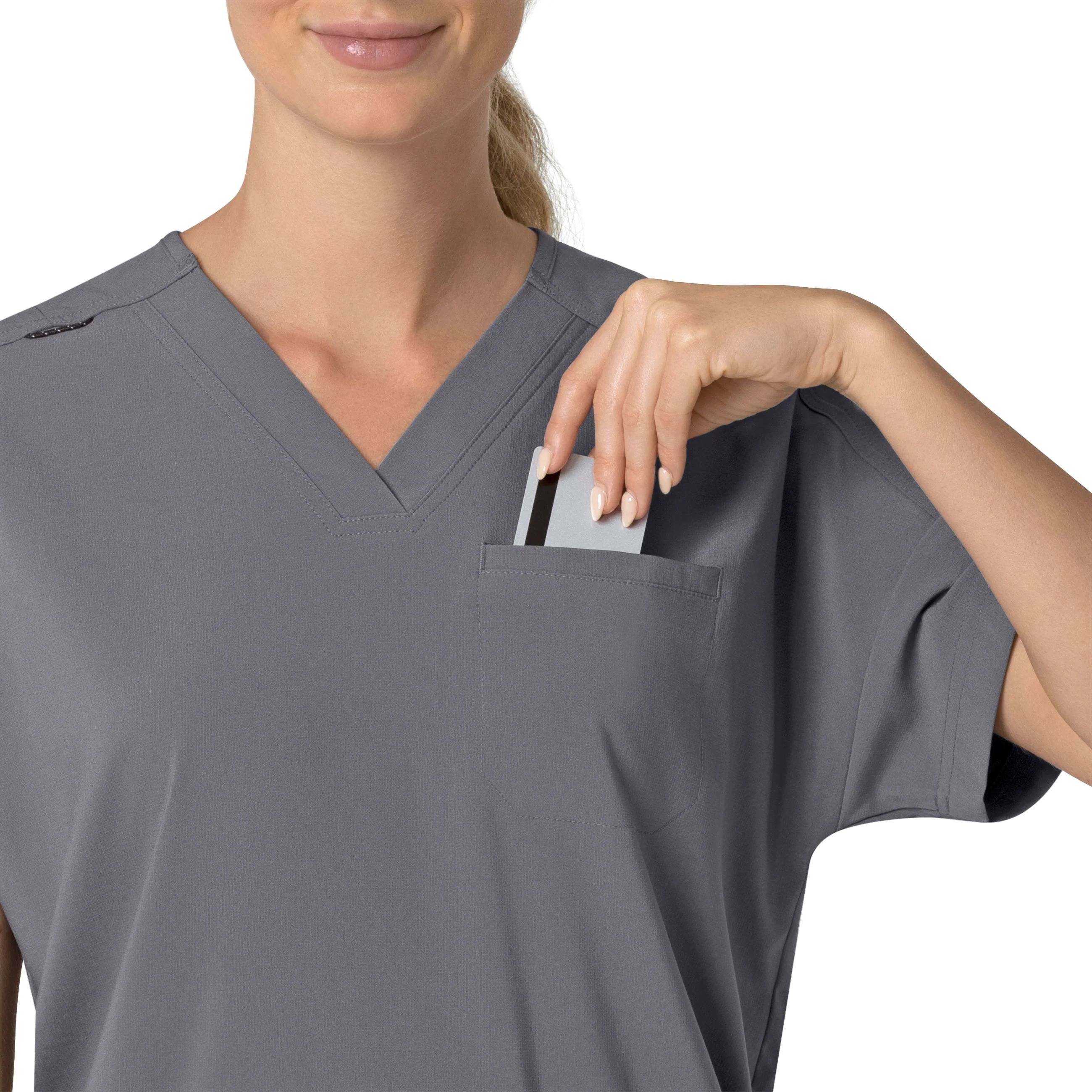 Carhartt Force Cross-Flex Women's Oversized V-Neck Scrub Top - Pewter - Image 8