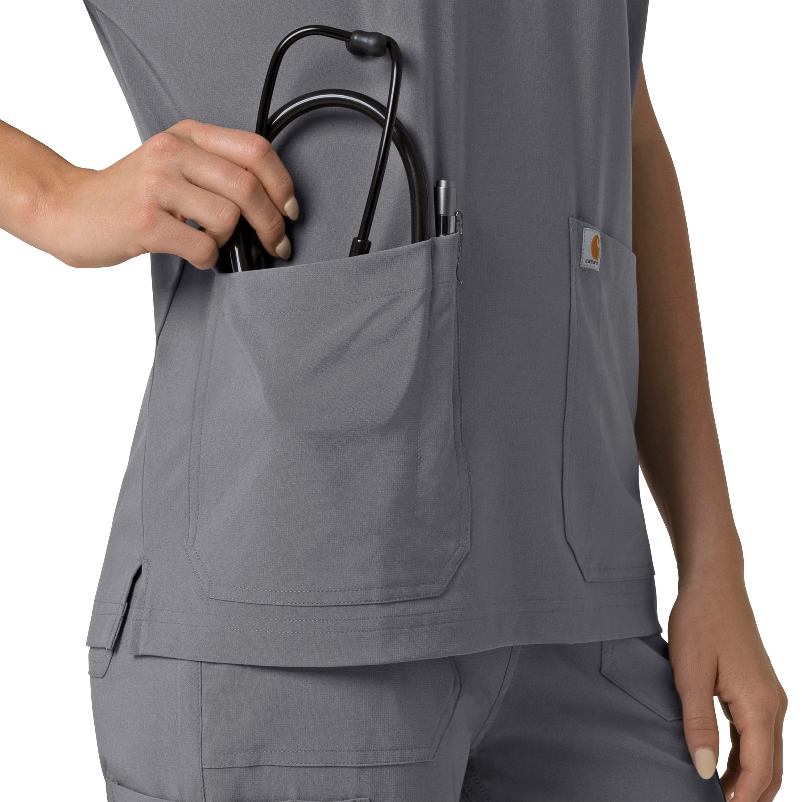 Carhartt Force Cross-Flex Women's Oversized V-Neck Scrub Top - Pewter - Image 9