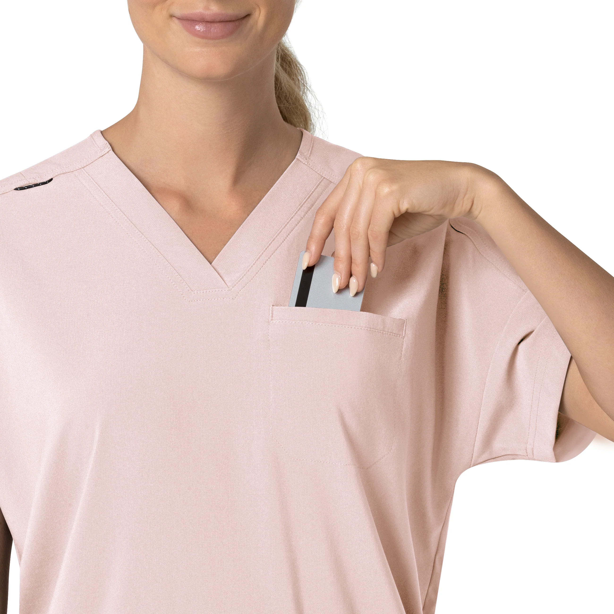 Carhartt Force Cross-Flex Women's Oversized V-Neck Scrub Top - Soft Rose - Image 7