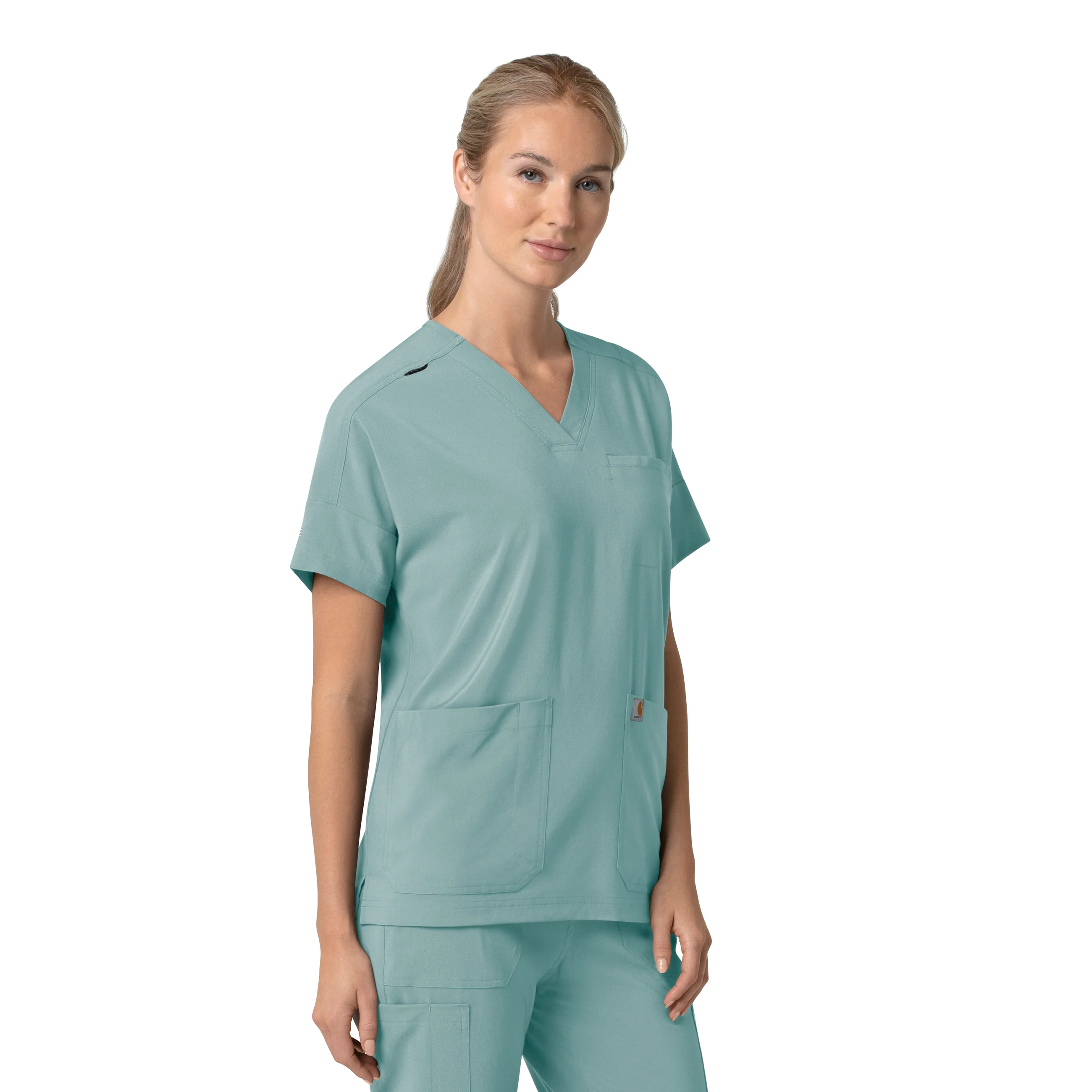 Carhartt Force Cross-Flex Women's Oversized V-Neck Scrub Top - Summer Blue - Image 4