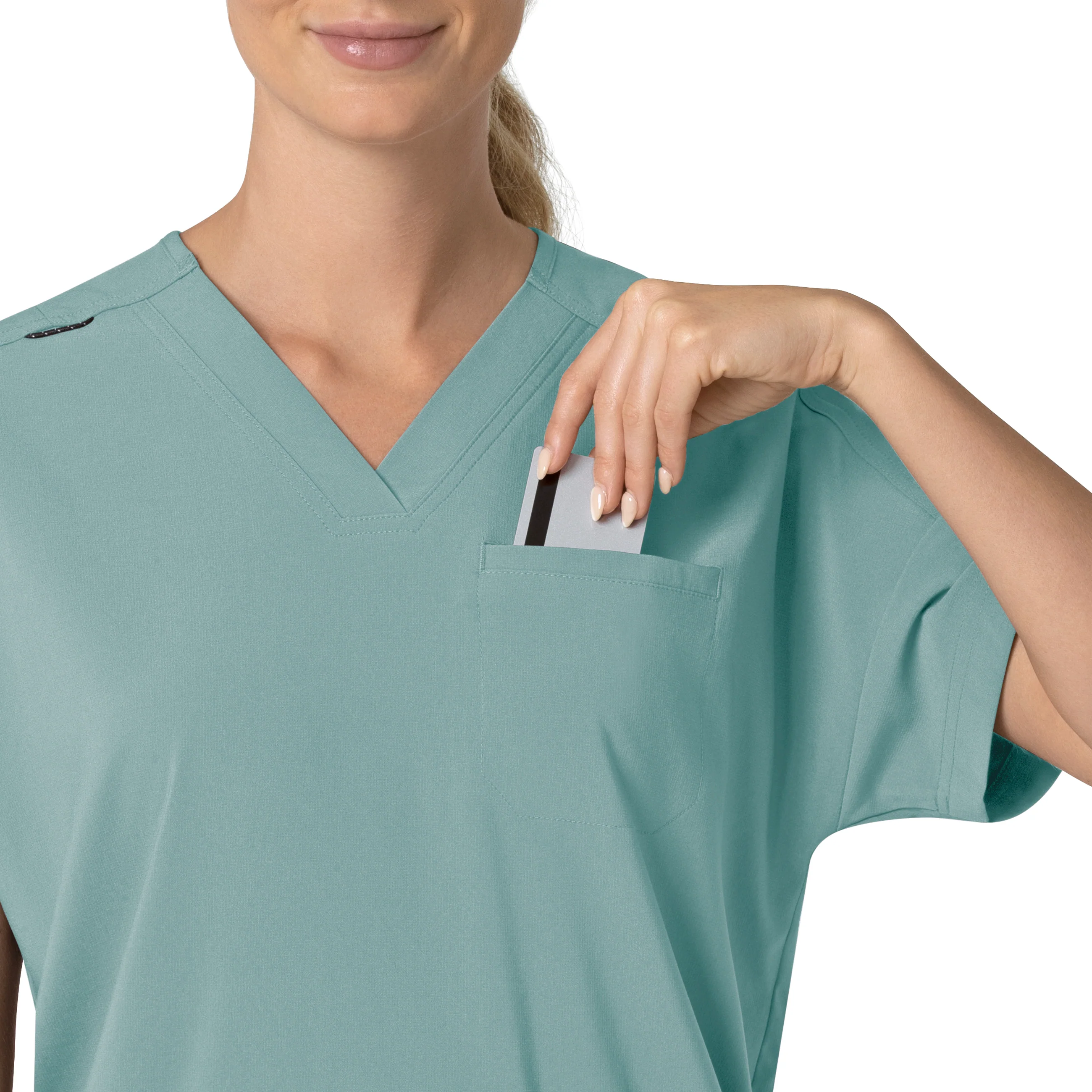 Carhartt Force Cross-Flex Women's Oversized V-Neck Scrub Top - Summer Blue - Image 8