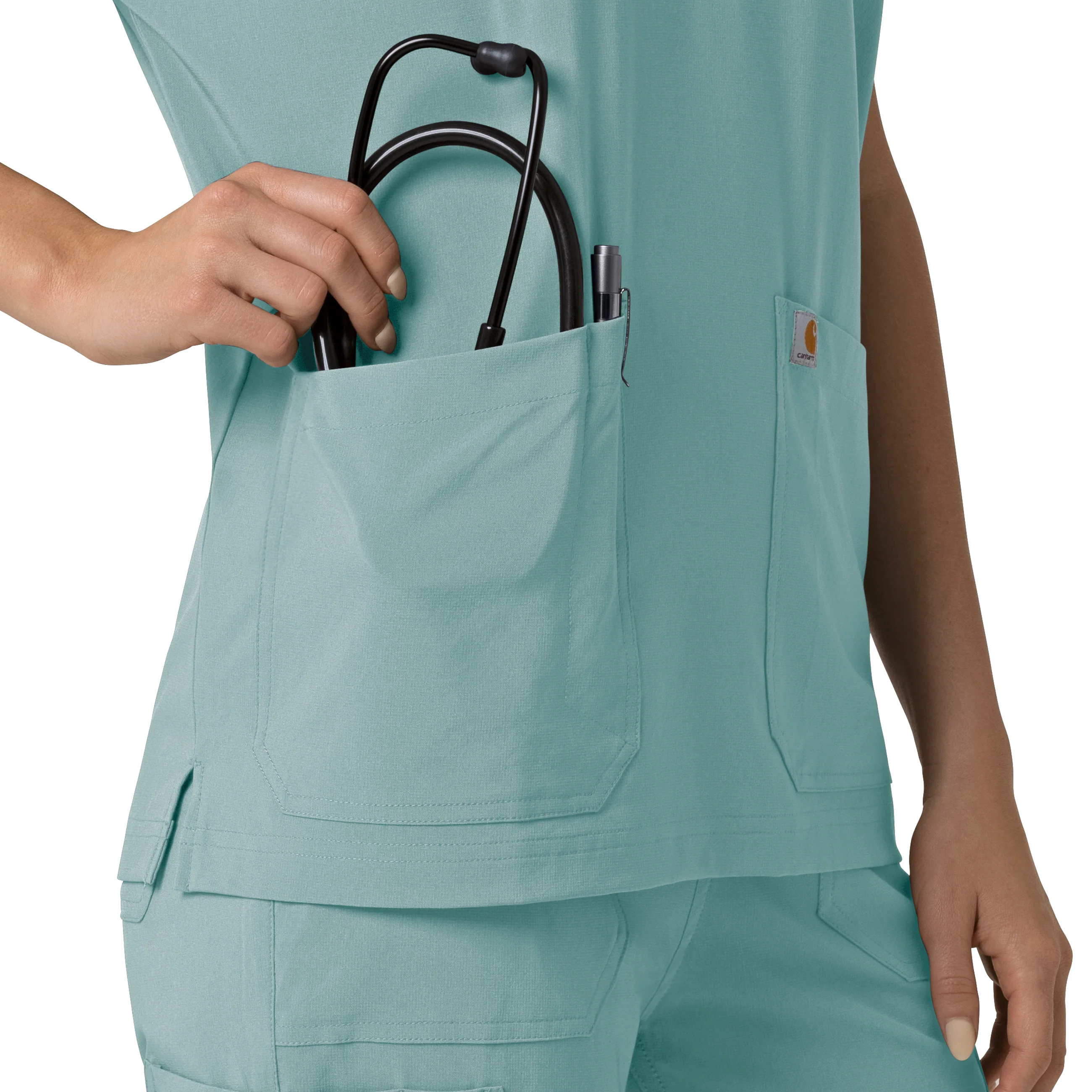 Carhartt Force Cross-Flex Women's Oversized V-Neck Scrub Top - Summer Blue - Image 9