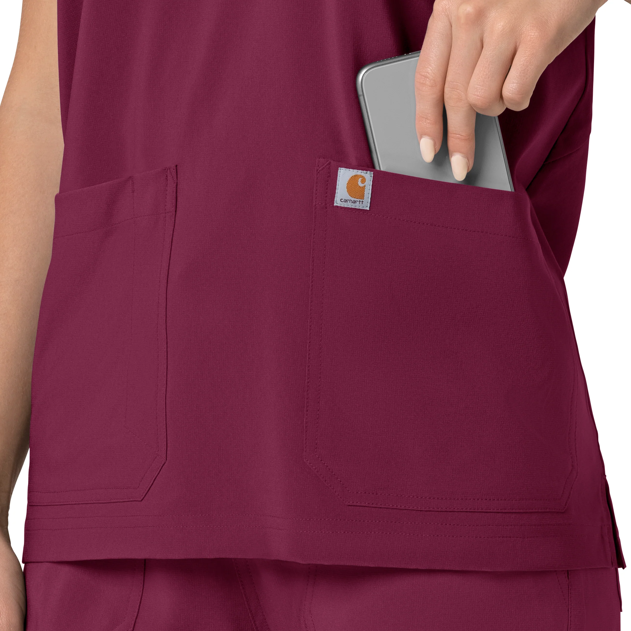 Carhartt Force Cross-Flex Women's Oversized V-Neck Scrub Top - Wine - Image 10