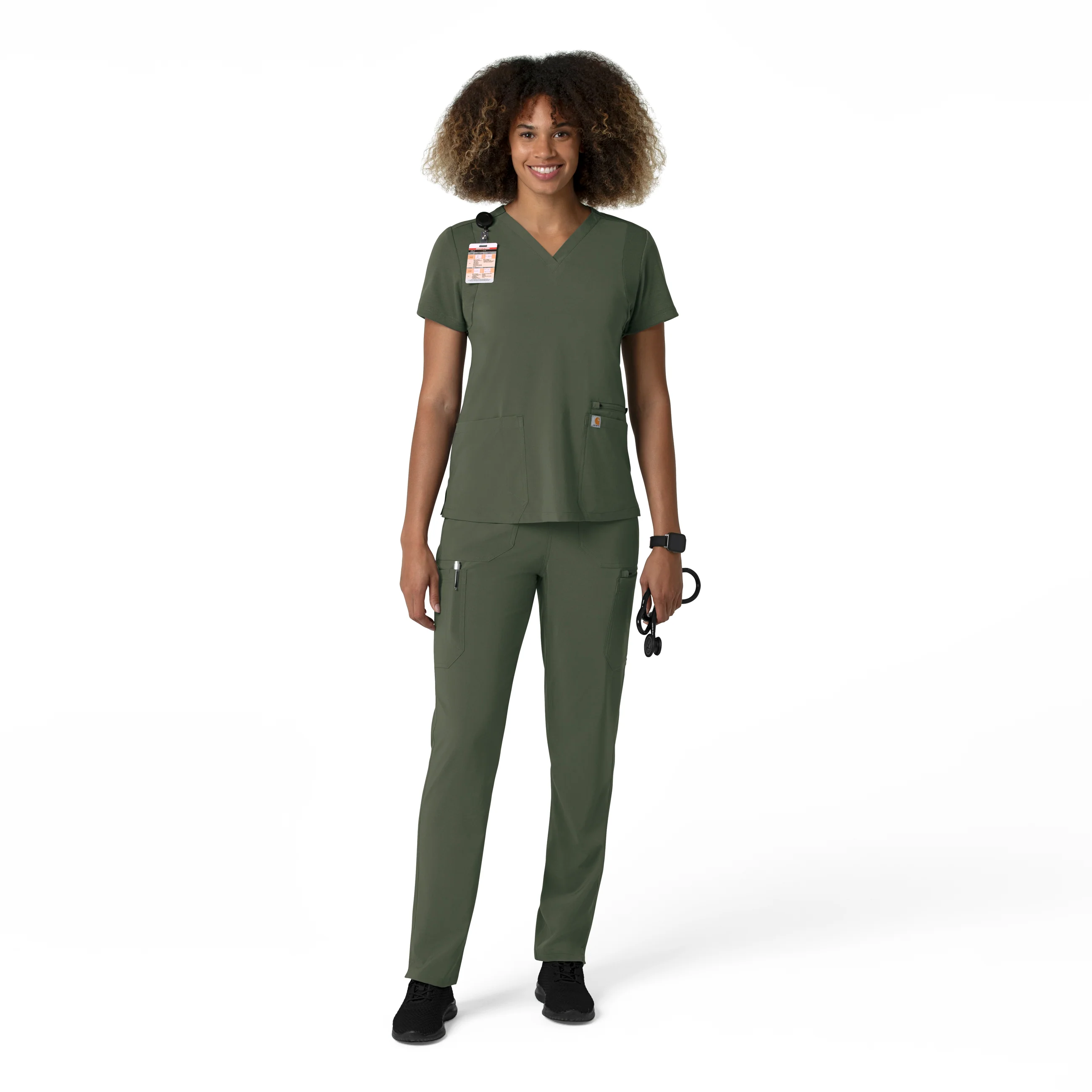 Carhartt Force Cross-Flex Women's Straight Leg Cargo Scrub Pant - Olive - Image 3