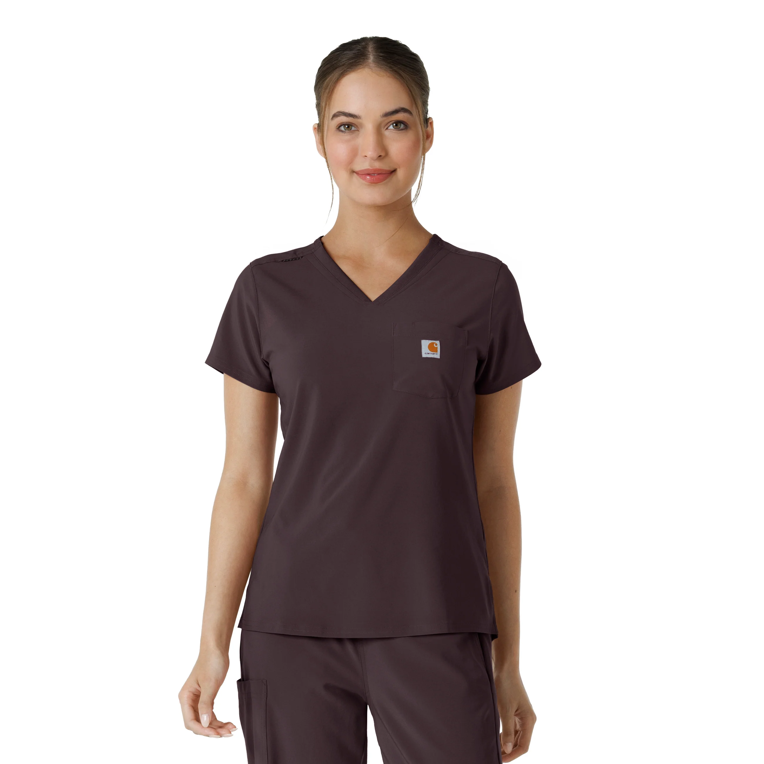 Carhartt Force Cross-Flex Women's Tuck-In Scrub Top - Dark Sepia