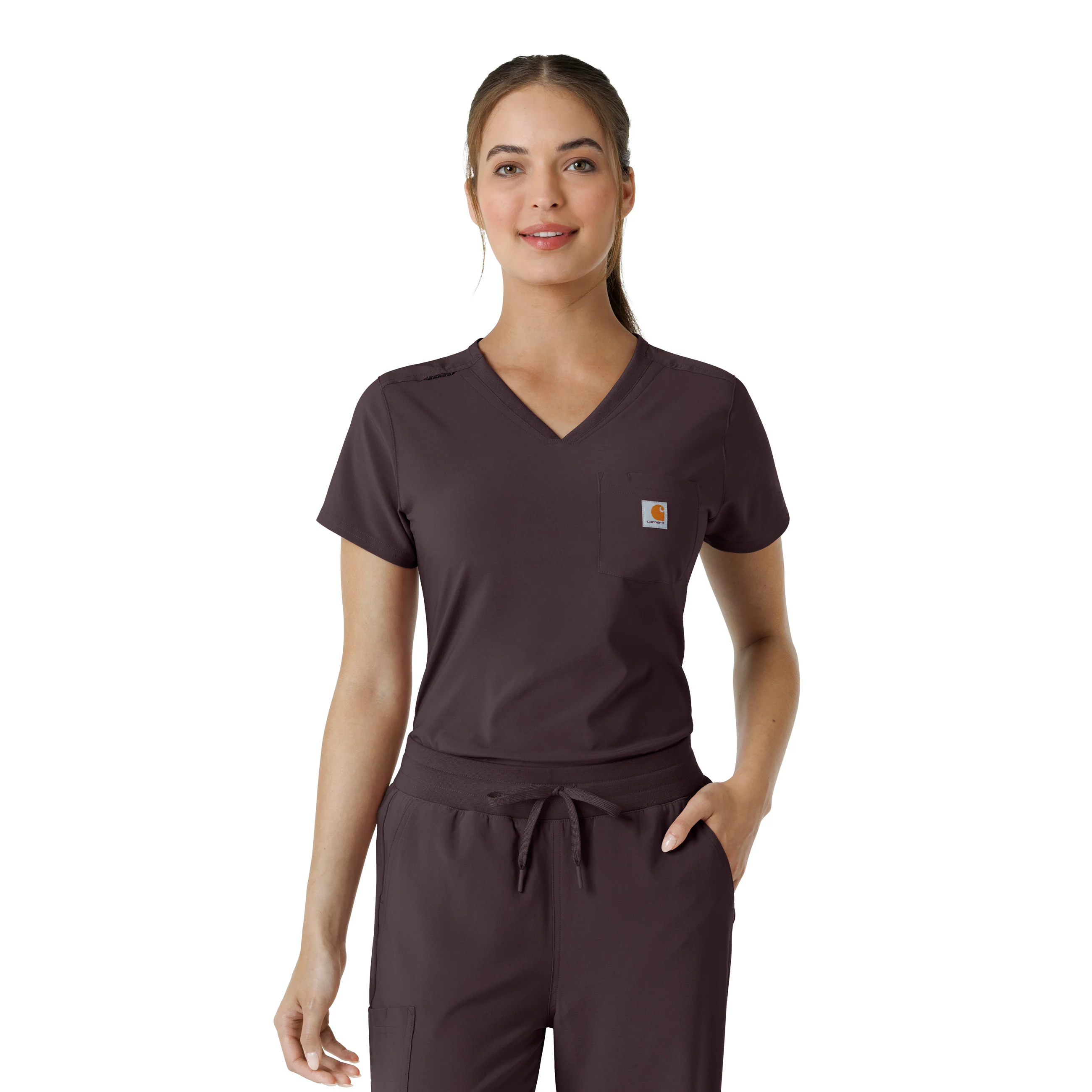 Carhartt Force Cross-Flex Women's Tuck-In Scrub Top - Dark Sepia - Image 10