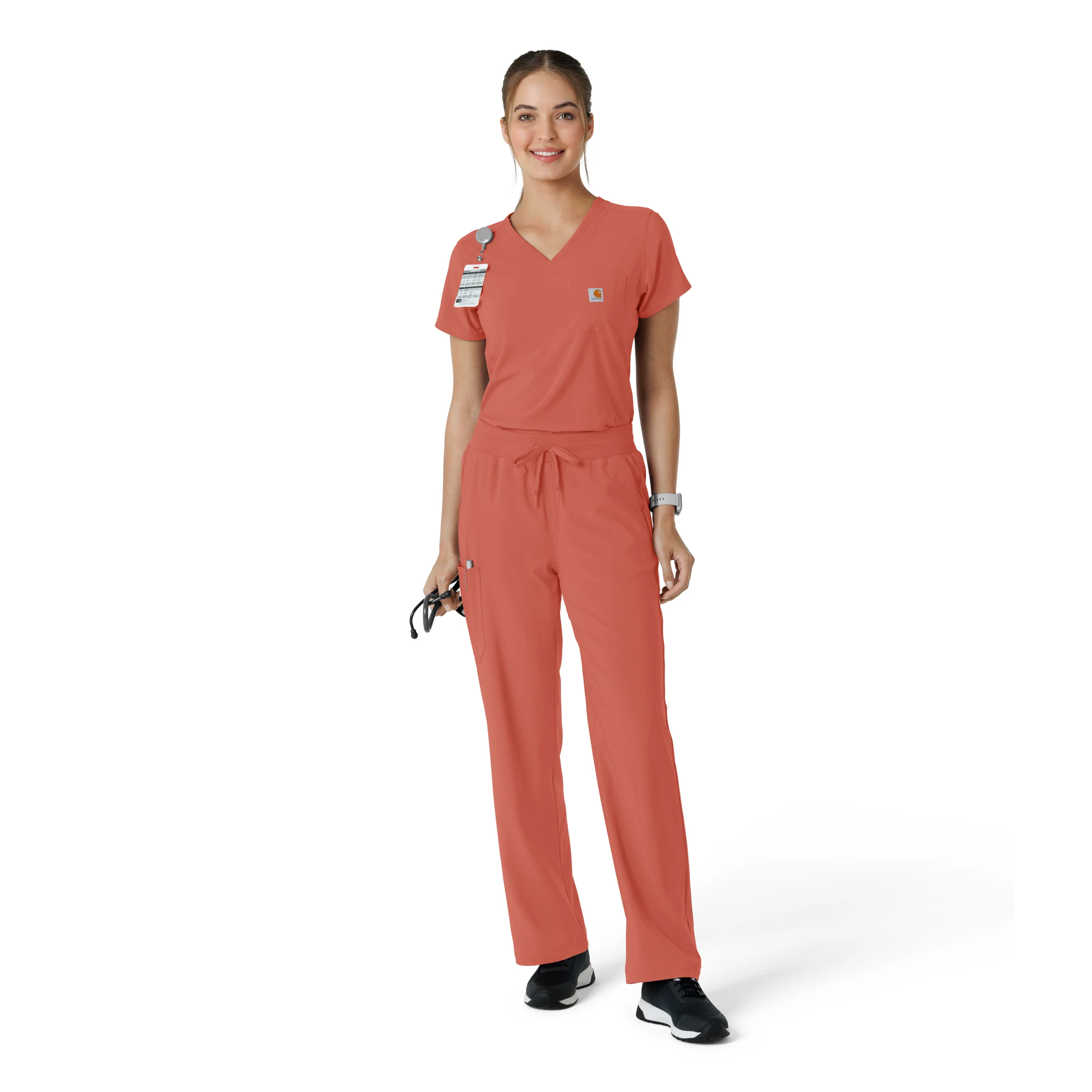 Carhartt Force Cross-Flex Women's Tuck-In Scrub Top - Dusty Cedar - Image 3