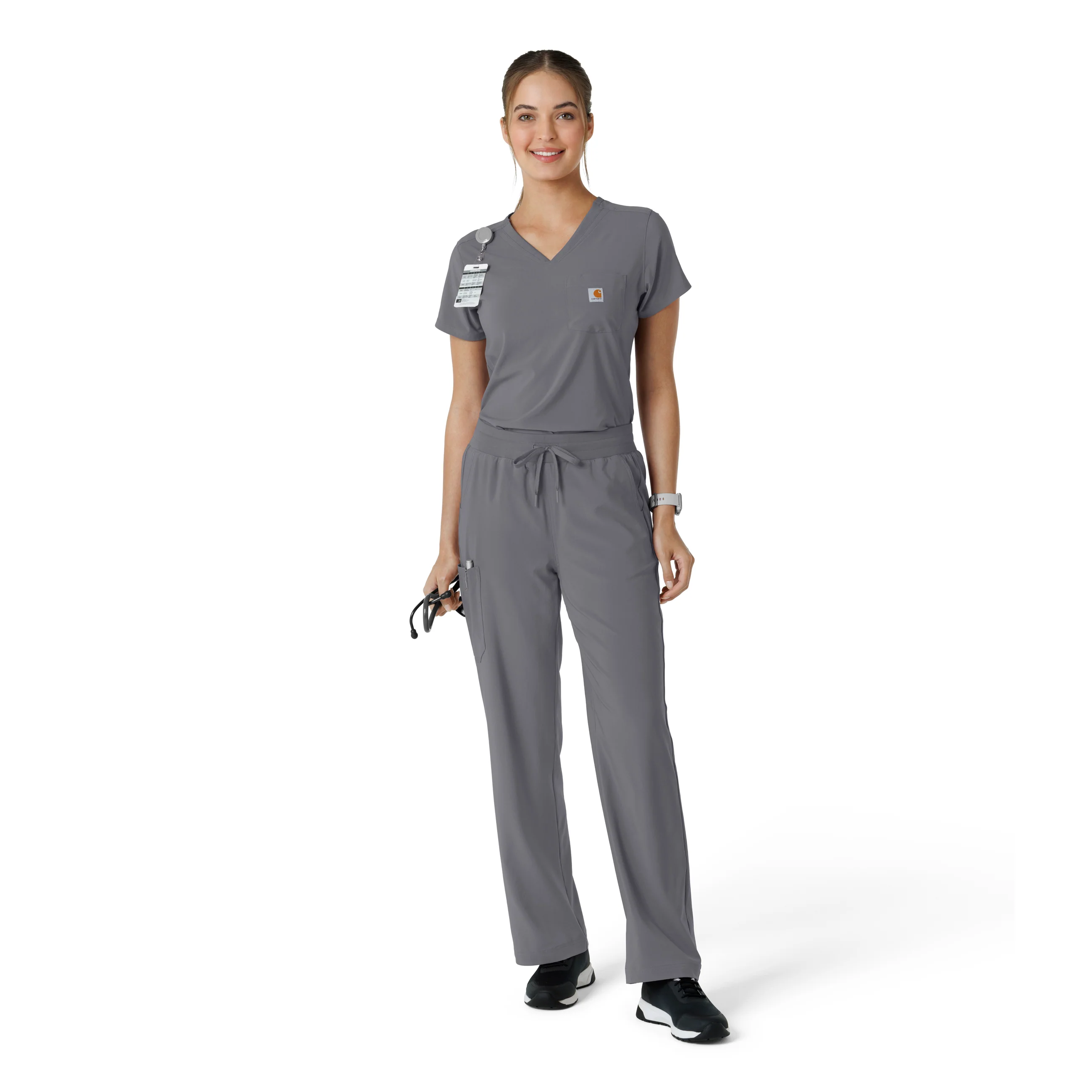 Carhartt Force Cross-Flex Women's Tuck-In Scrub Top - Pewter - Image 3