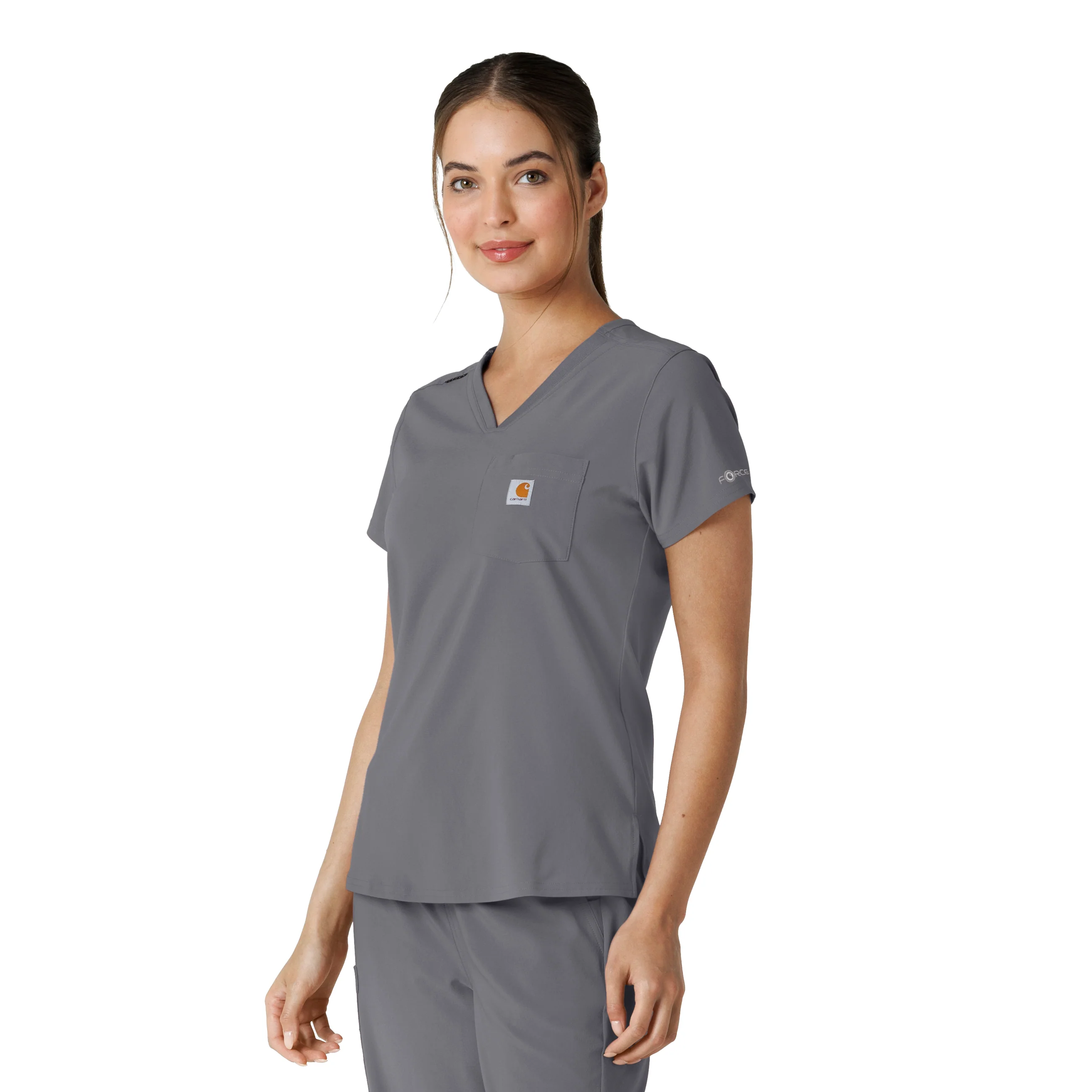 Carhartt Force Cross-Flex Women's Tuck-In Scrub Top - Pewter - Image 4