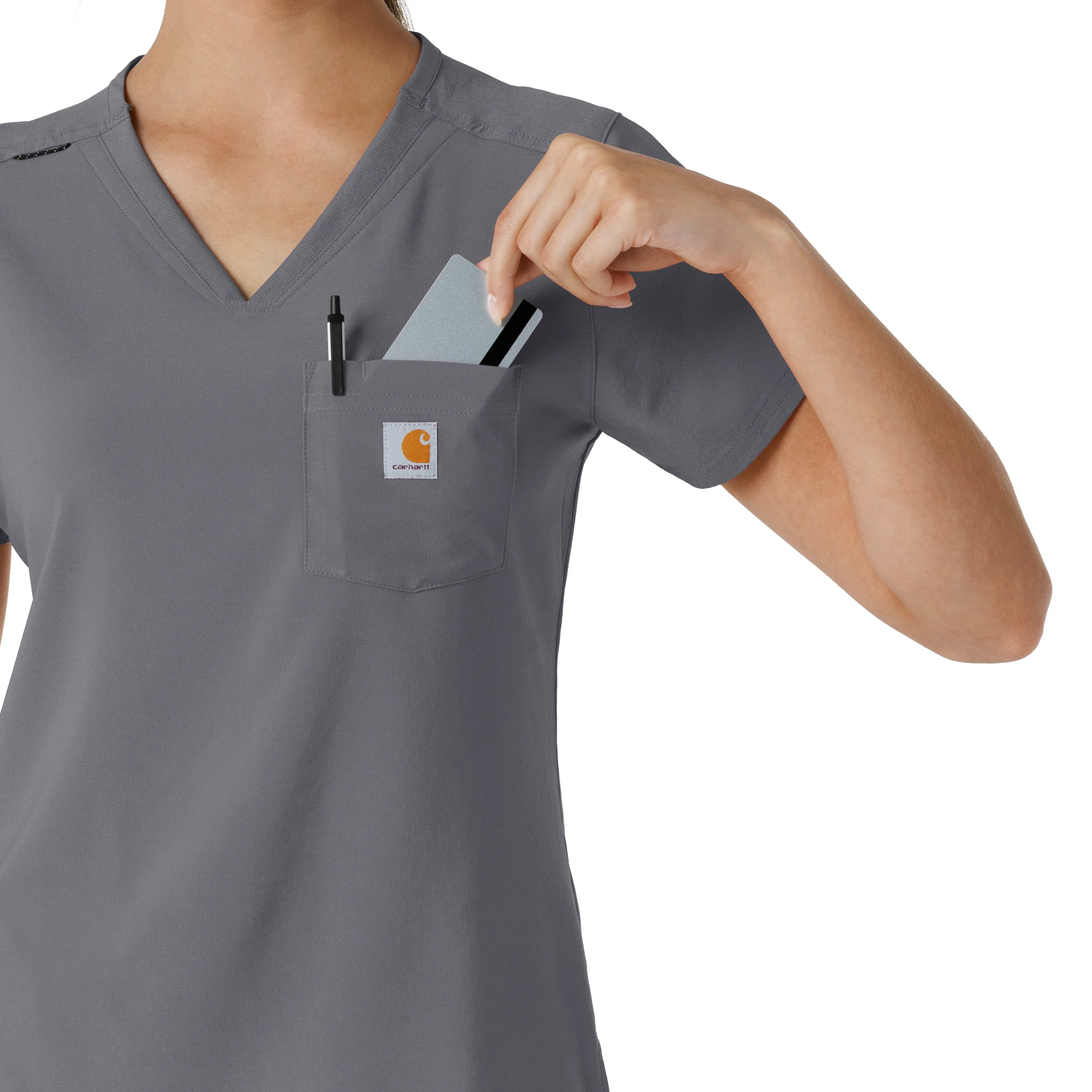 Carhartt Force Cross-Flex Women's Tuck-In Scrub Top - Pewter - Image 8