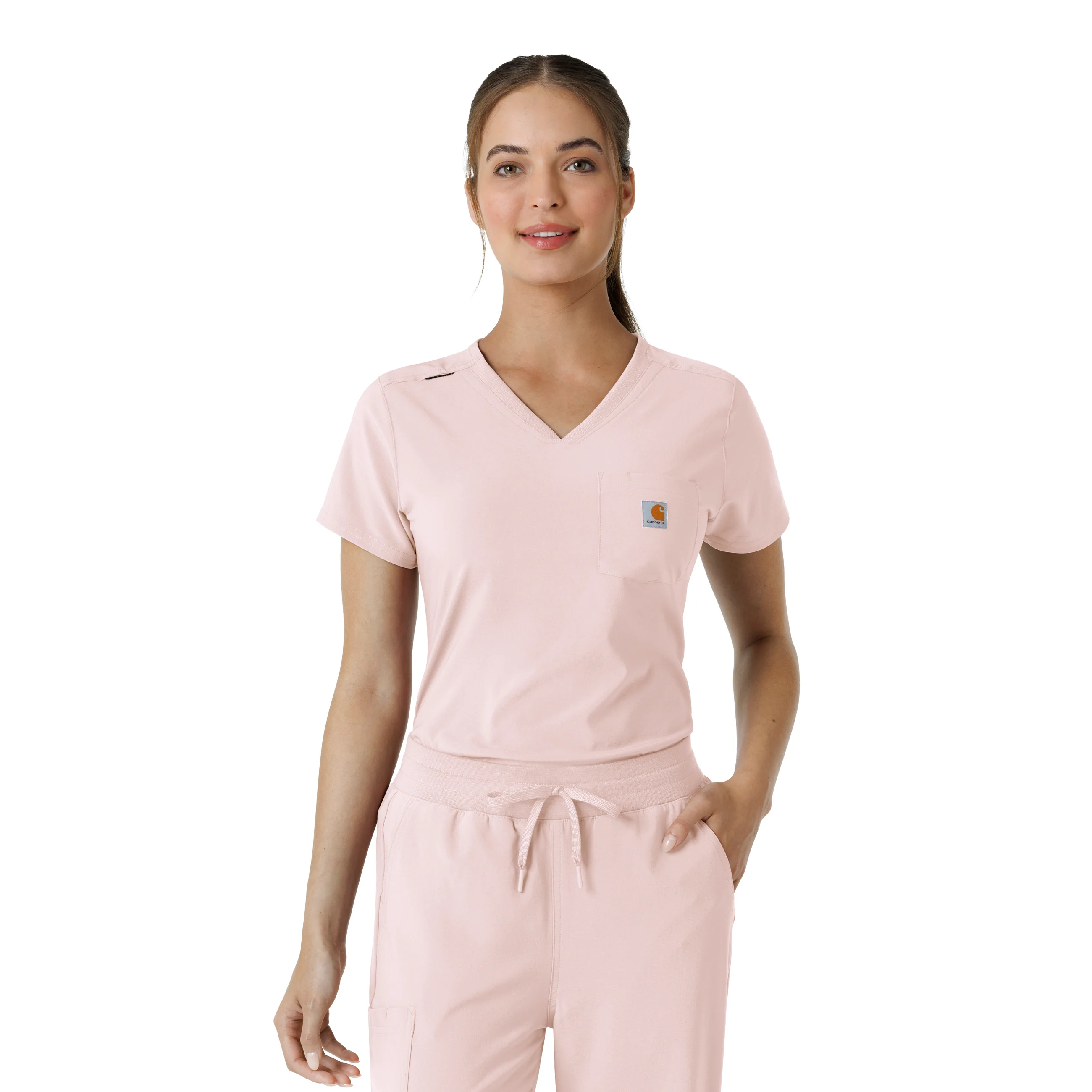 Carhartt Force Cross-Flex Women's Tuck-In Scrub Top - Soft Rose - Image 10