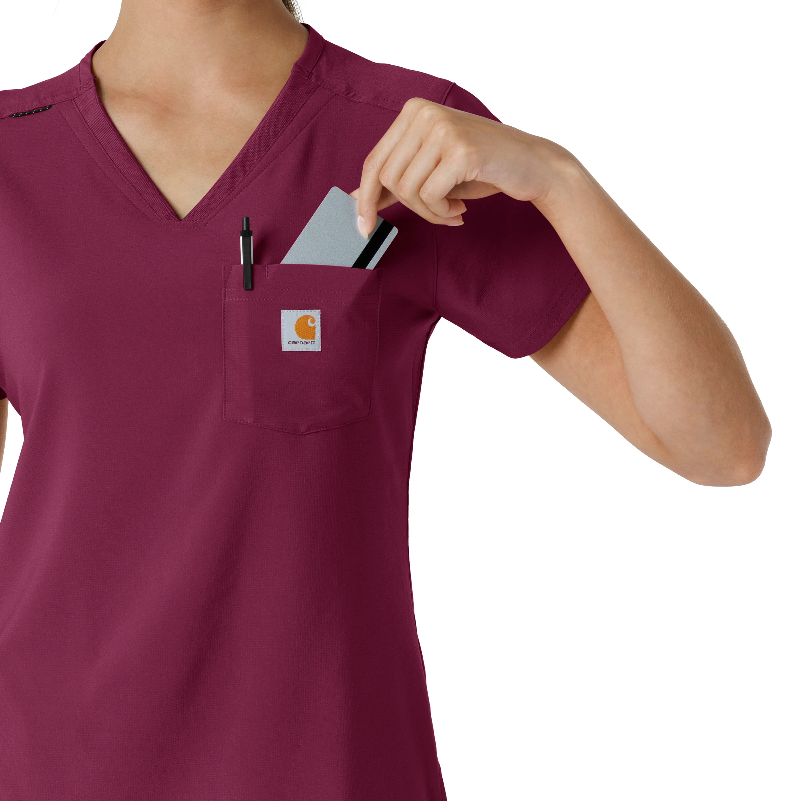Carhartt Force Cross-Flex Women's Tuck-In Scrub Top - Wine - Image 8