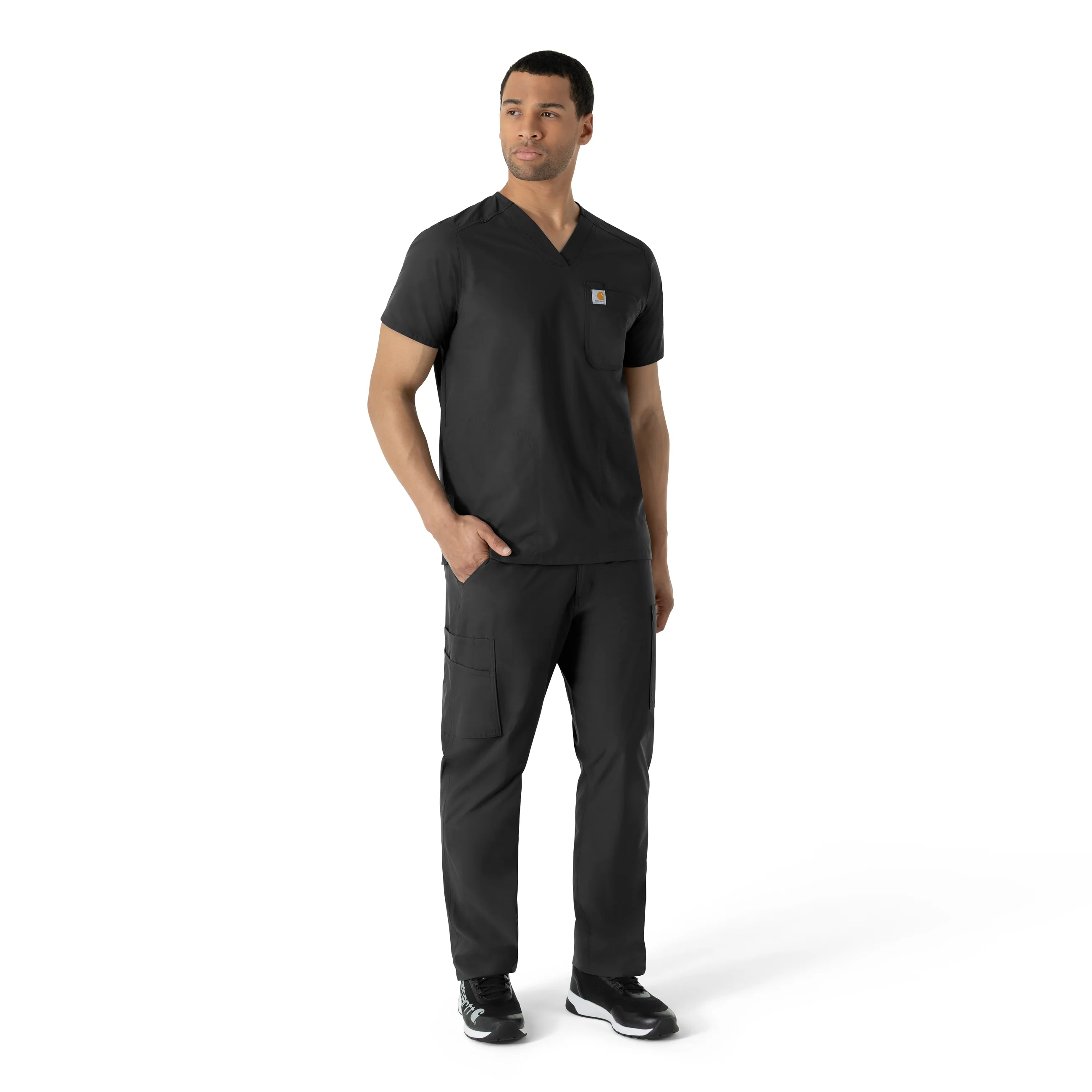 Carhartt Force Essentials Men's V-Neck Shirttail Scrub Top - Black - Image 3