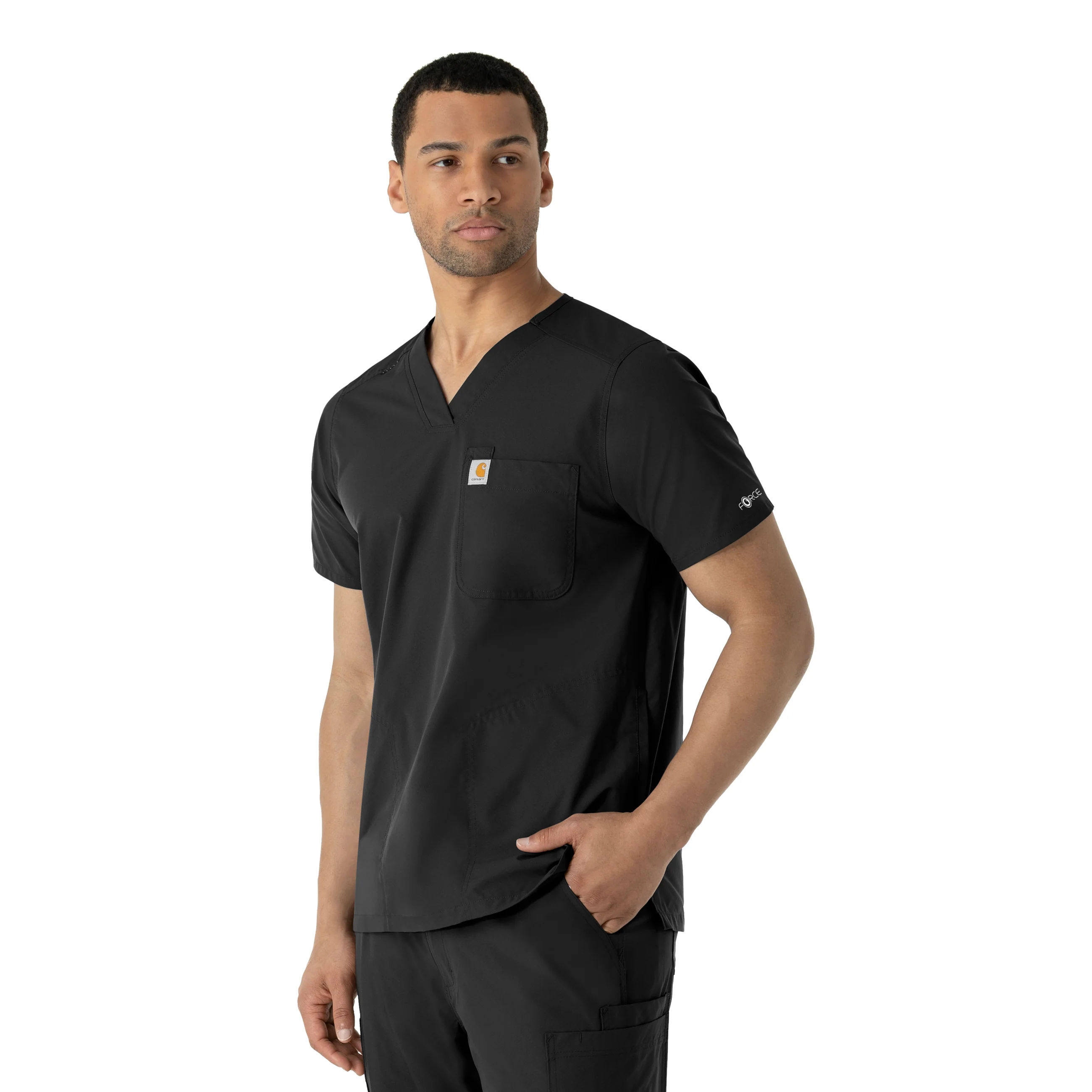 Carhartt Force Essentials Men's V-Neck Shirttail Scrub Top - Black - Image 4
