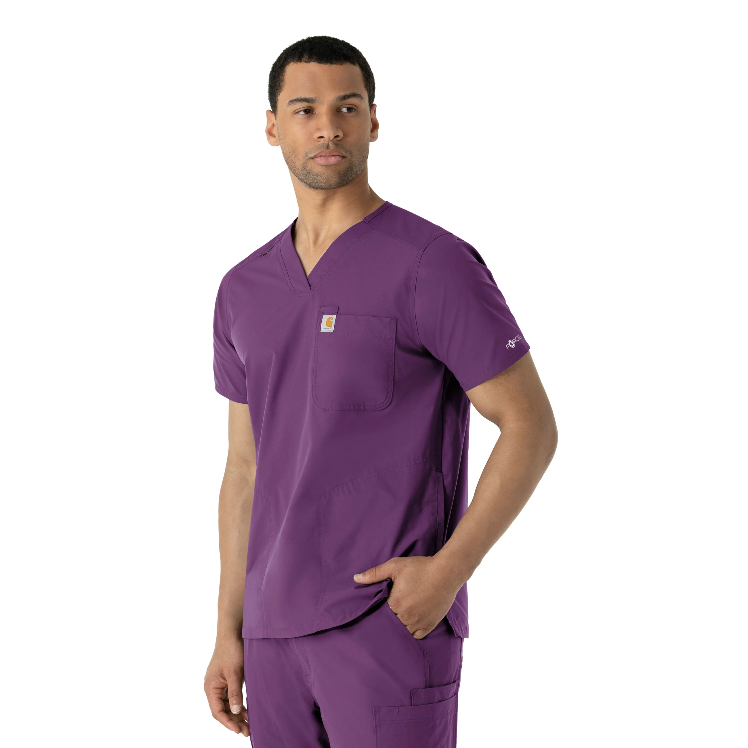 Carhartt Force Essentials Men's V-Neck Shirttail Scrub Top - Eggplant - Image 4
