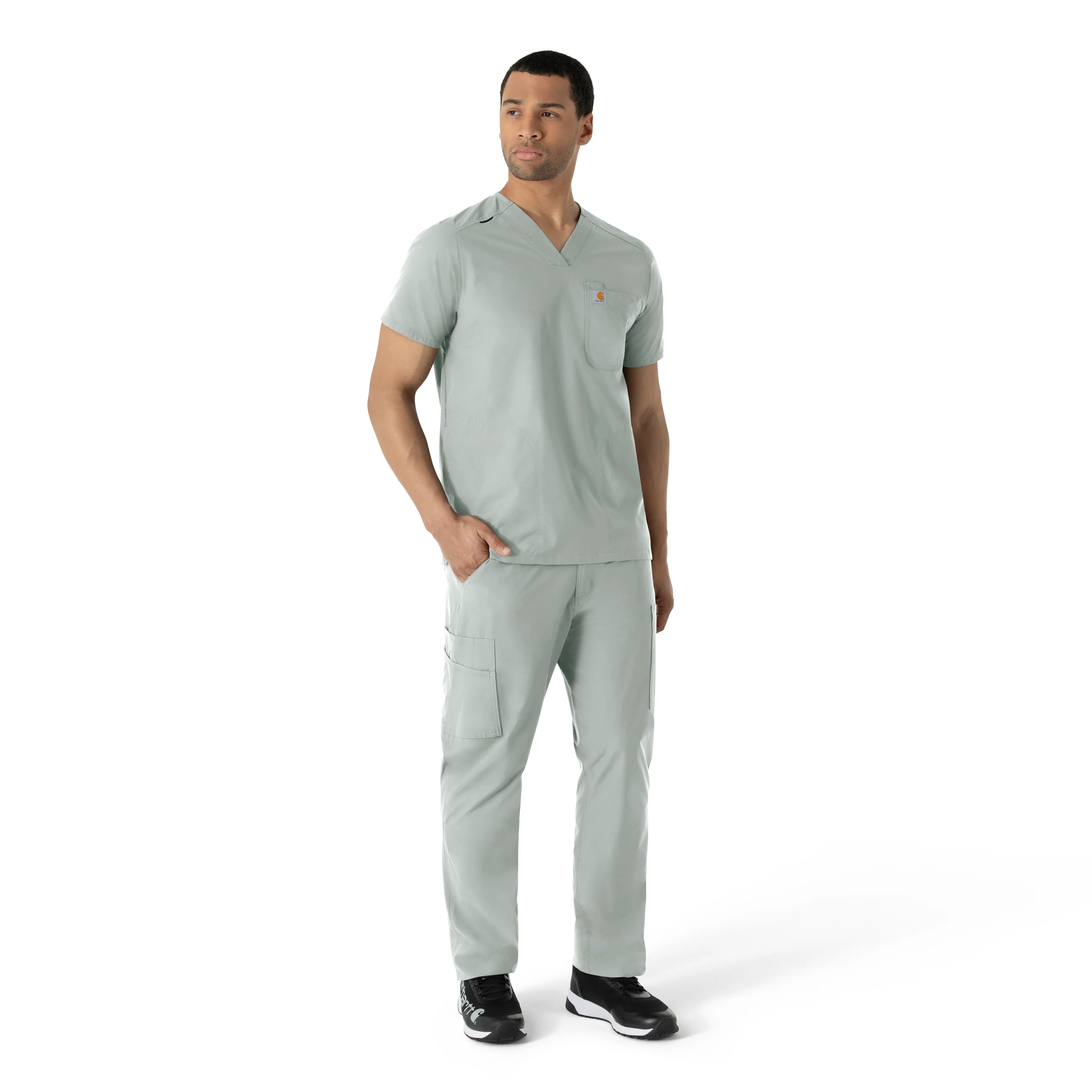 Carhartt Force Essentials Men's V-Neck Shirttail Scrub Top - Grey - Image 3