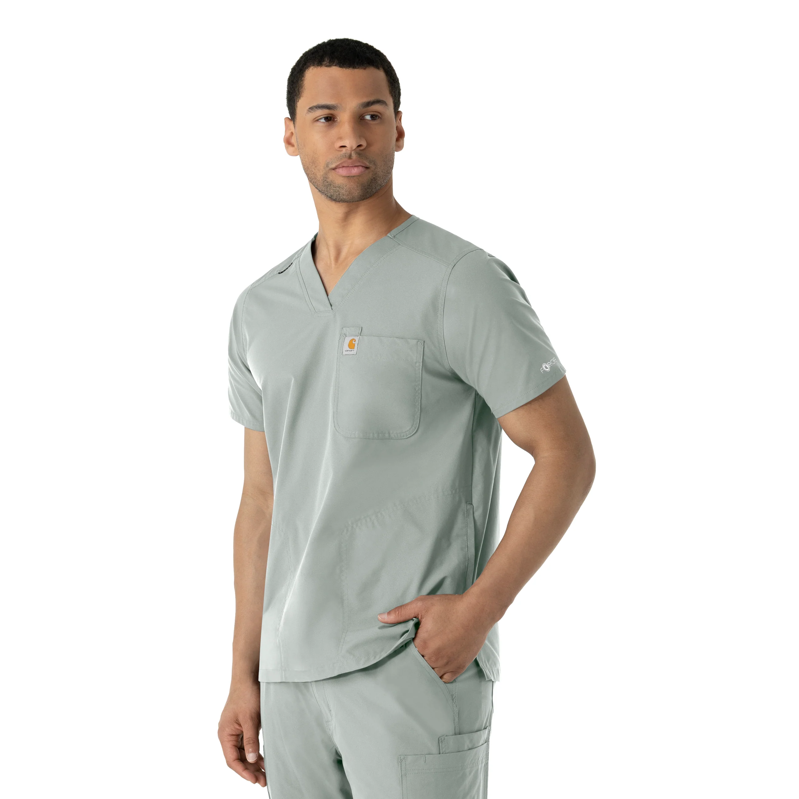 Carhartt Force Essentials Men's V-Neck Shirttail Scrub Top - Grey - Image 4