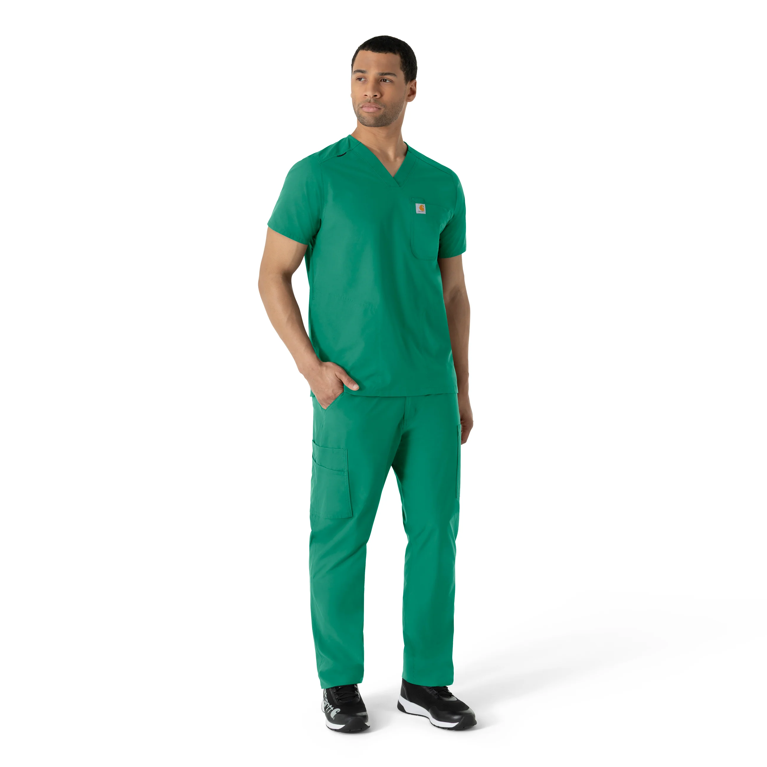 Carhartt Force Essentials Men's V-Neck Shirttail Scrub Top - Hunter - Image 3