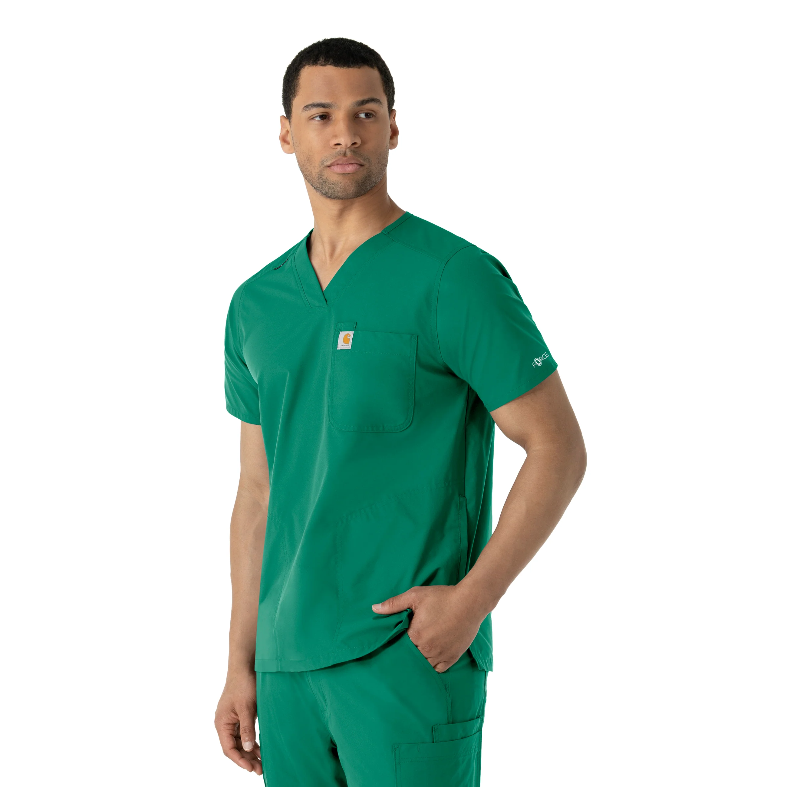 Carhartt Force Essentials Men's V-Neck Shirttail Scrub Top - Hunter - Image 4