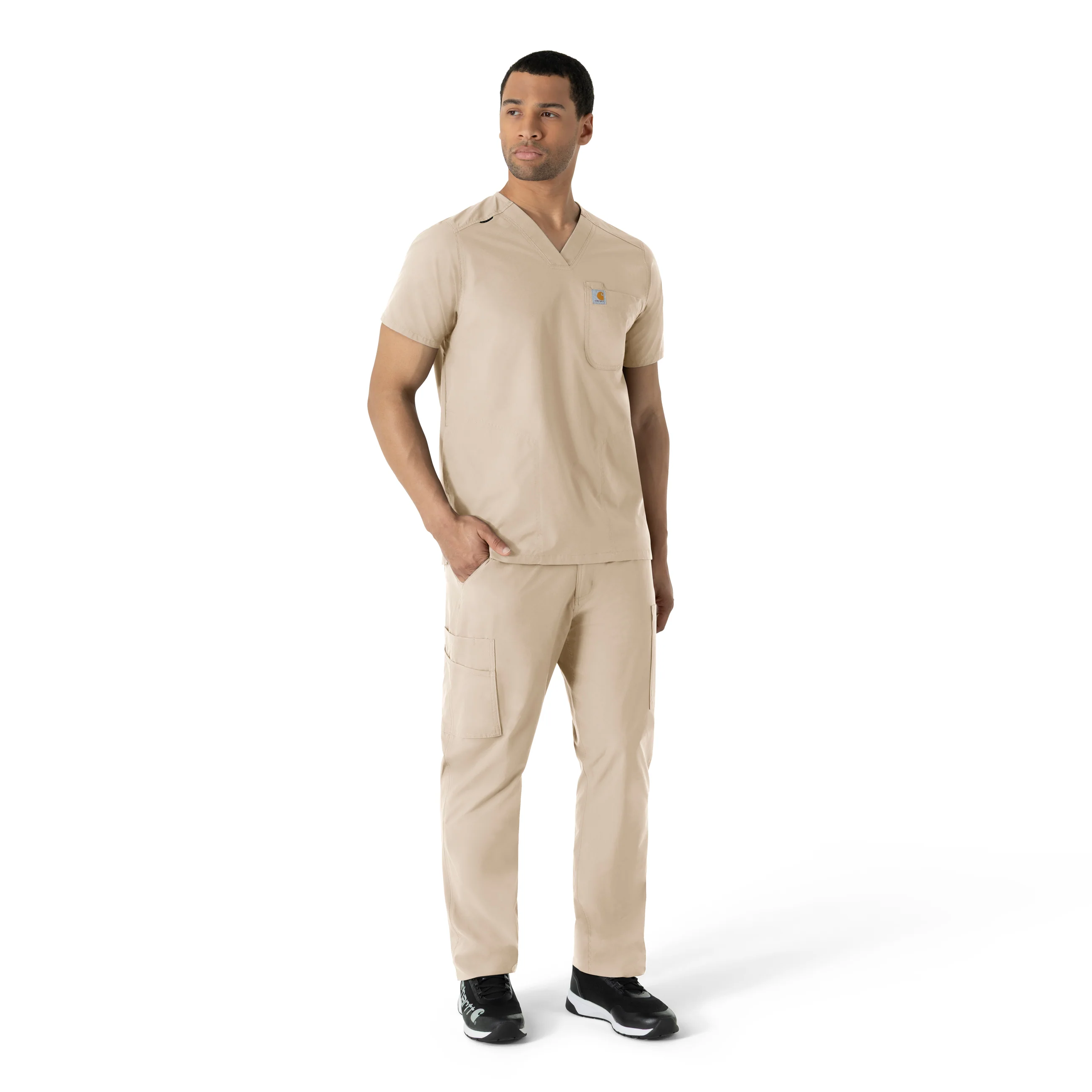 Carhartt Force Essentials Men's V-Neck Shirttail Scrub Top - Khaki - Image 3