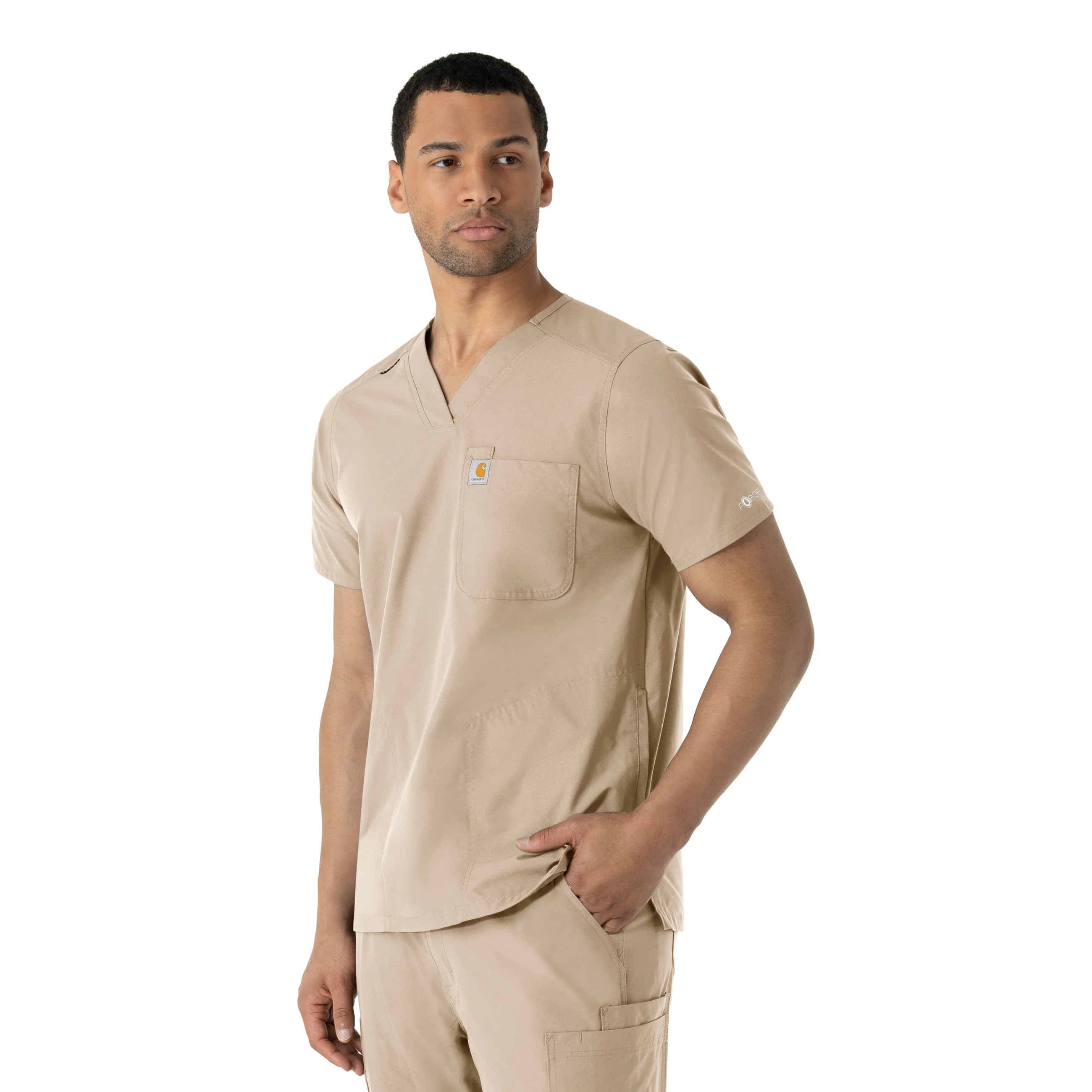 Carhartt Force Essentials Men's V-Neck Shirttail Scrub Top - Khaki - Image 4