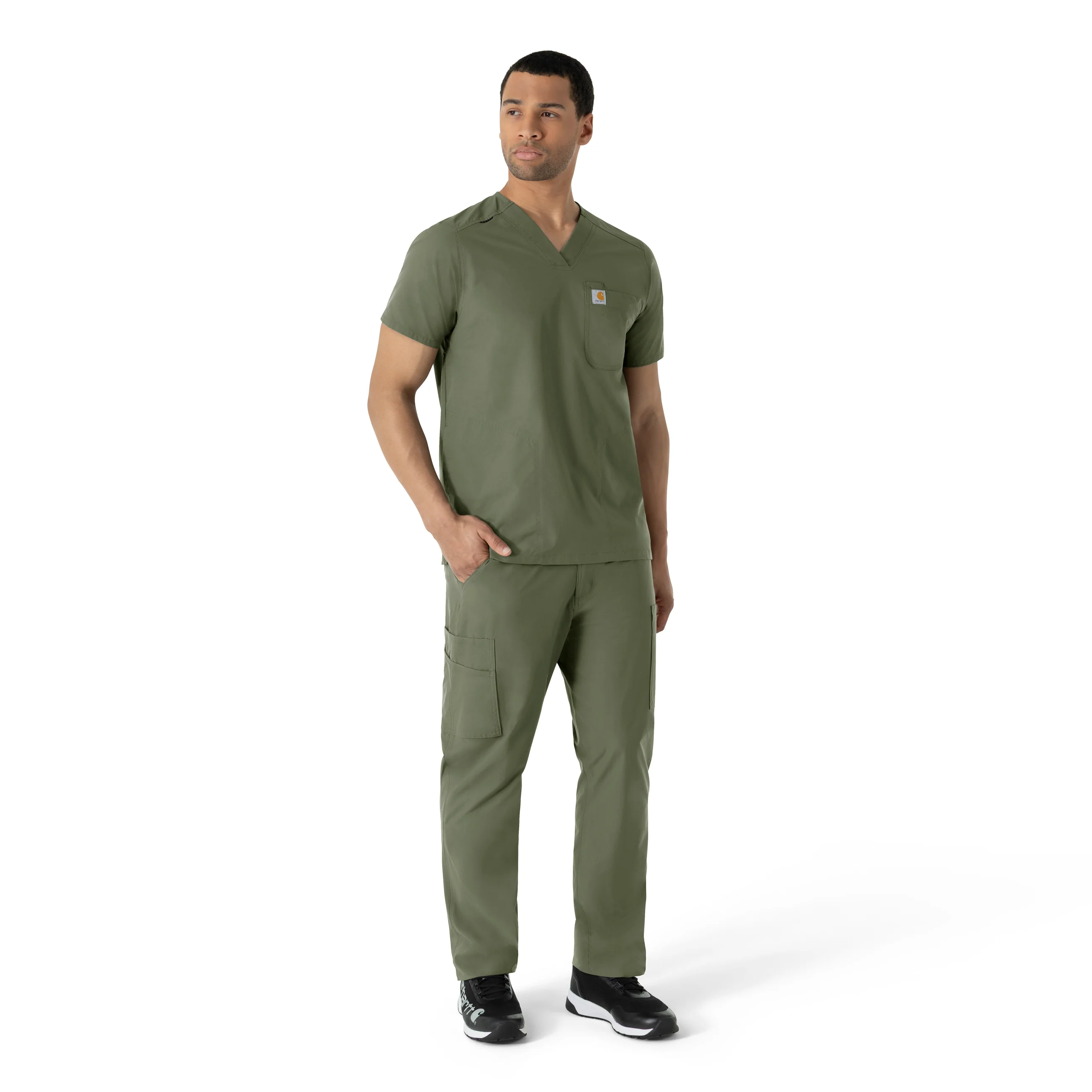Carhartt Force Essentials Men's V-Neck Shirttail Scrub Top - Olive - Image 3