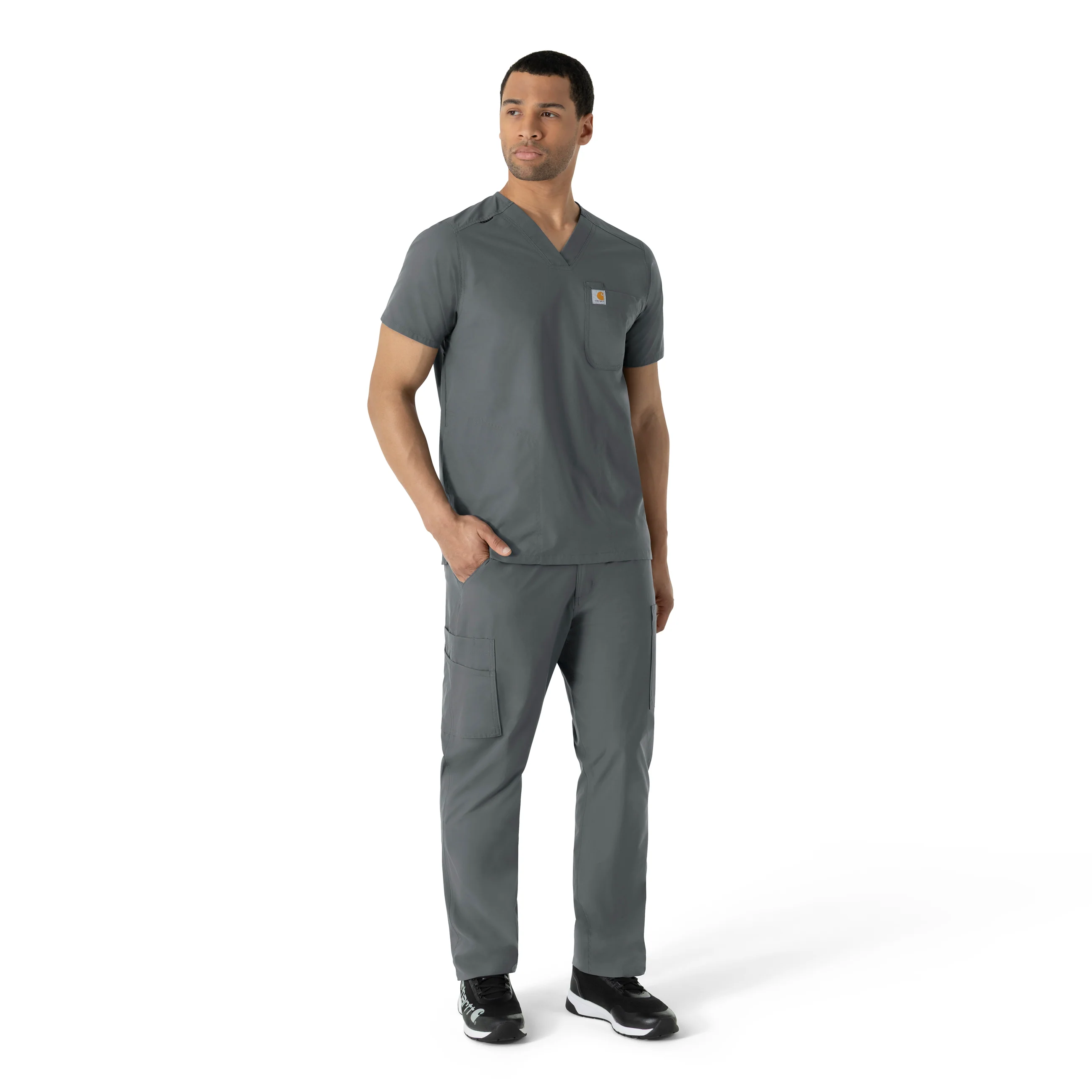 Carhartt Force Essentials Men's V-Neck Shirttail Scrub Top - Pewter - Image 3