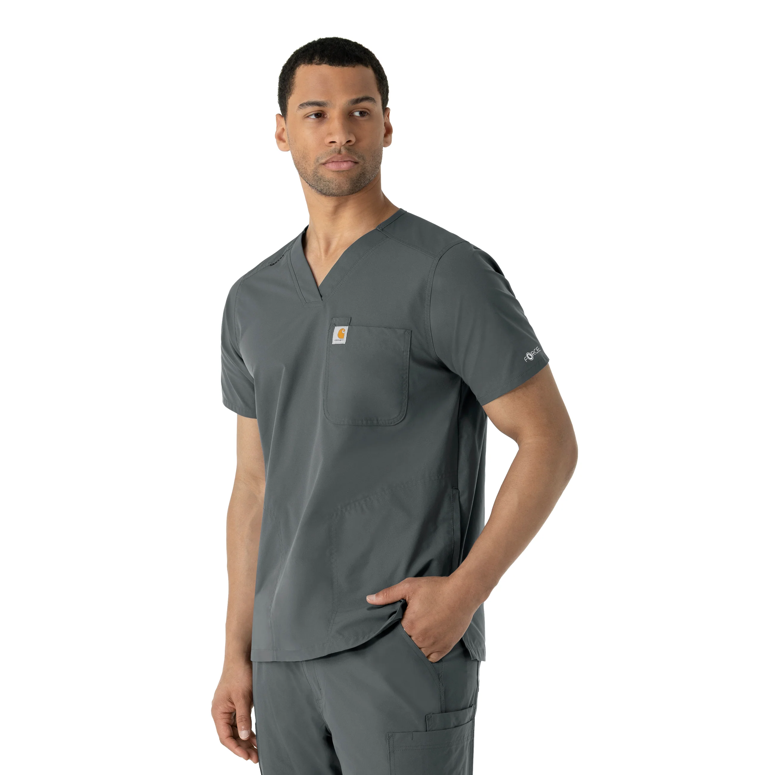 Carhartt Force Essentials Men's V-Neck Shirttail Scrub Top - Pewter - Image 4