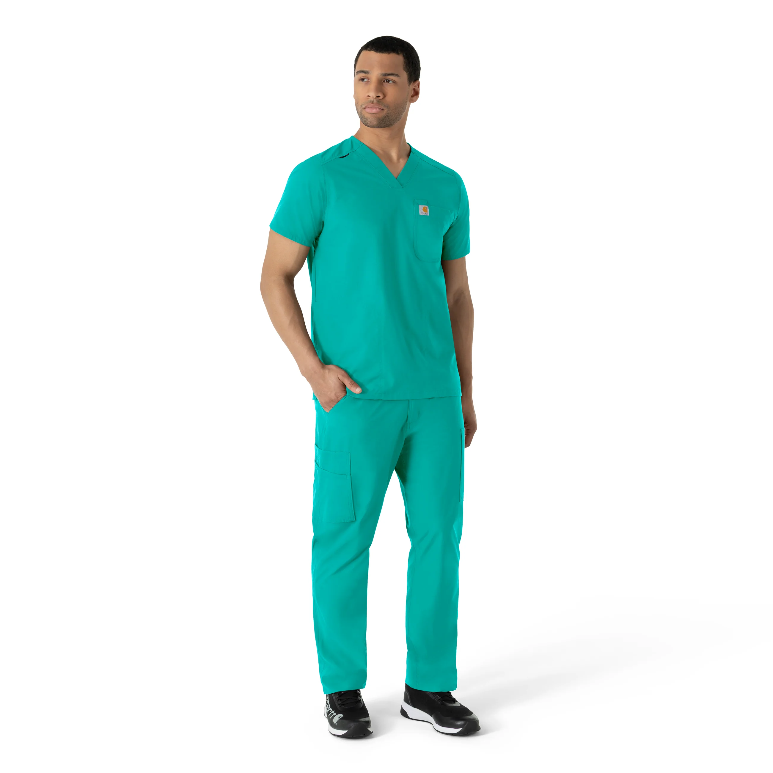 Carhartt Force Essentials Men's V-Neck Shirttail Scrub Top - Teal Blue - Image 3