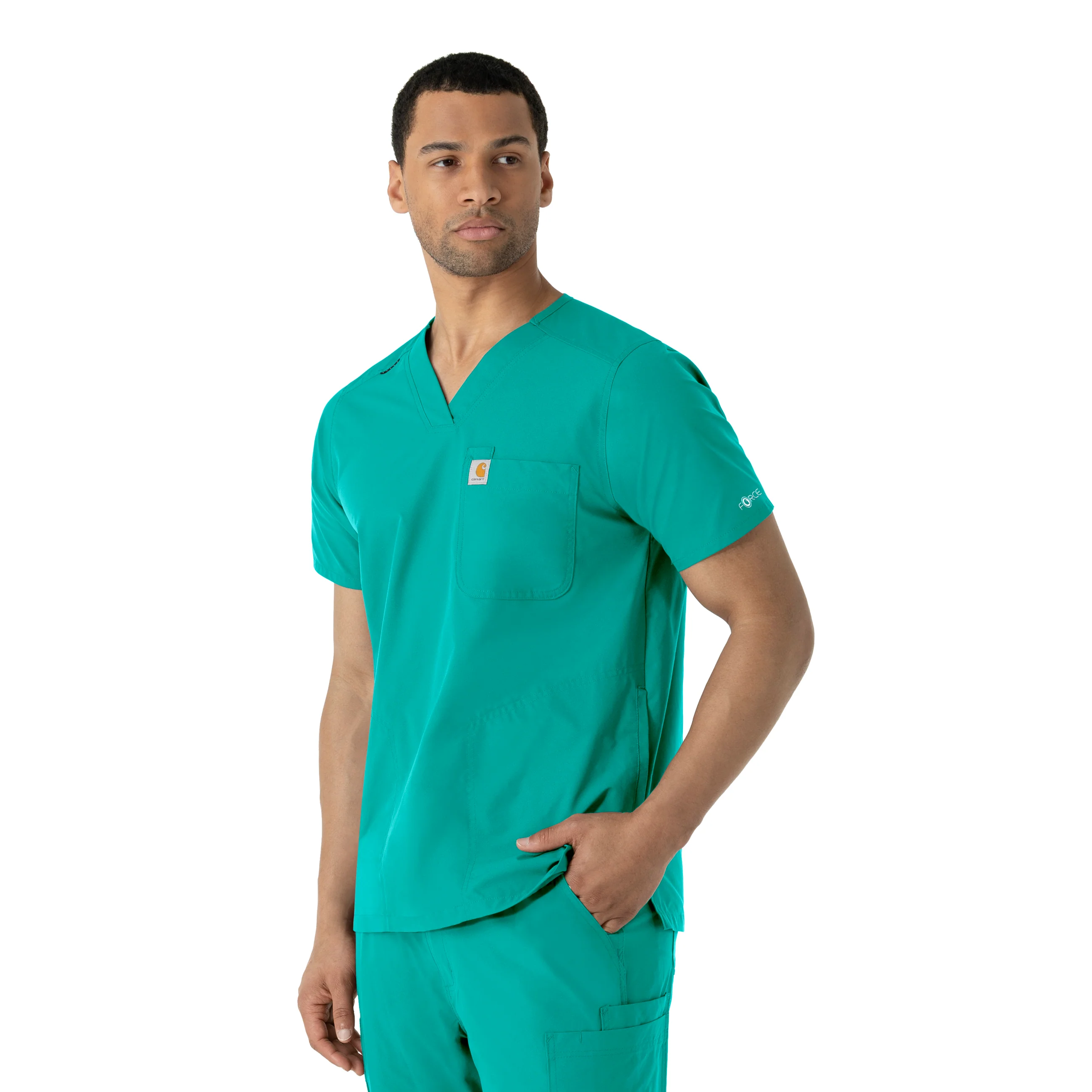 Carhartt Force Essentials Men's V-Neck Shirttail Scrub Top - Teal Blue - Image 4