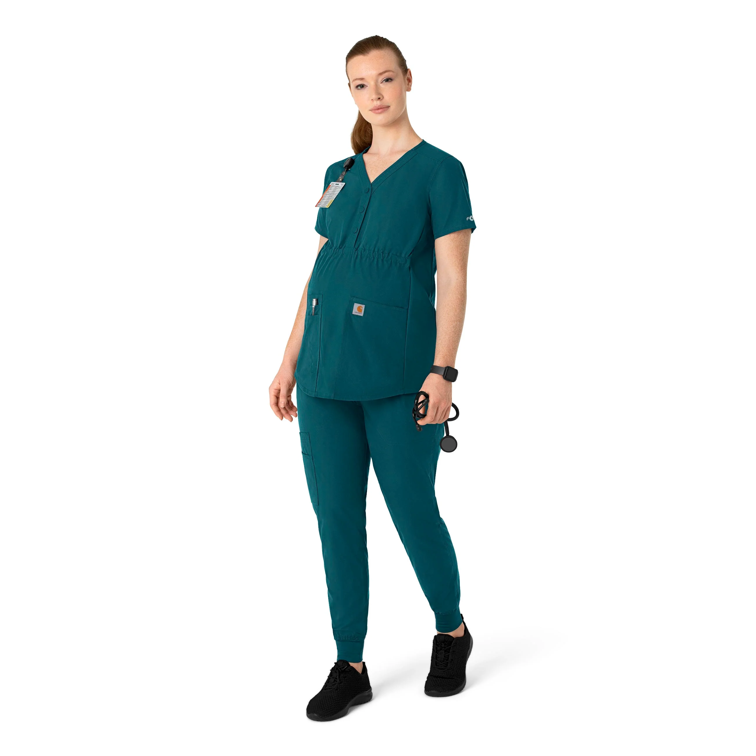 Carhartt Force Essentials Women's Henley Maternity Scrub Top - Caribbean - Image 3