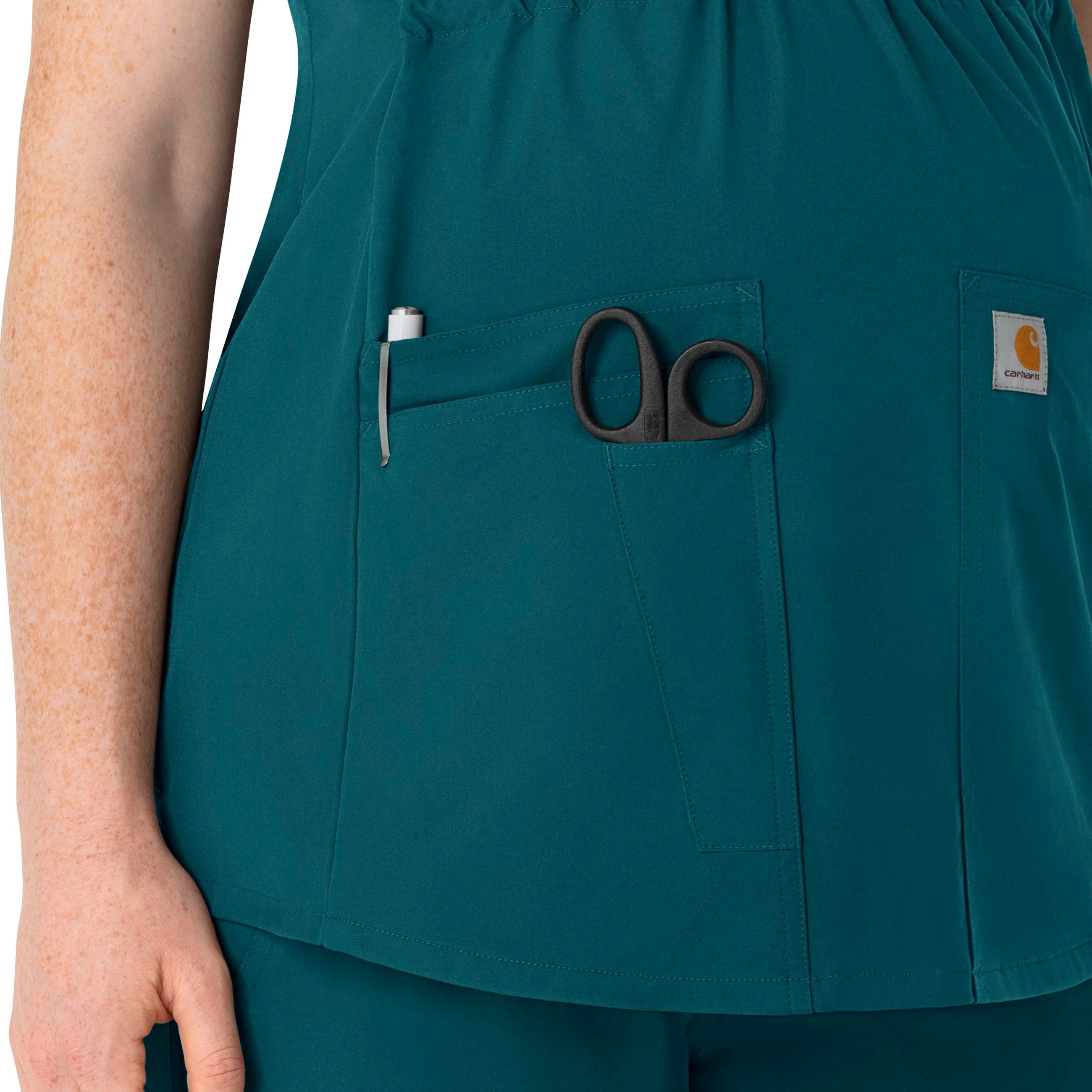 Carhartt Force Essentials Women's Henley Maternity Scrub Top - Caribbean - Image 5