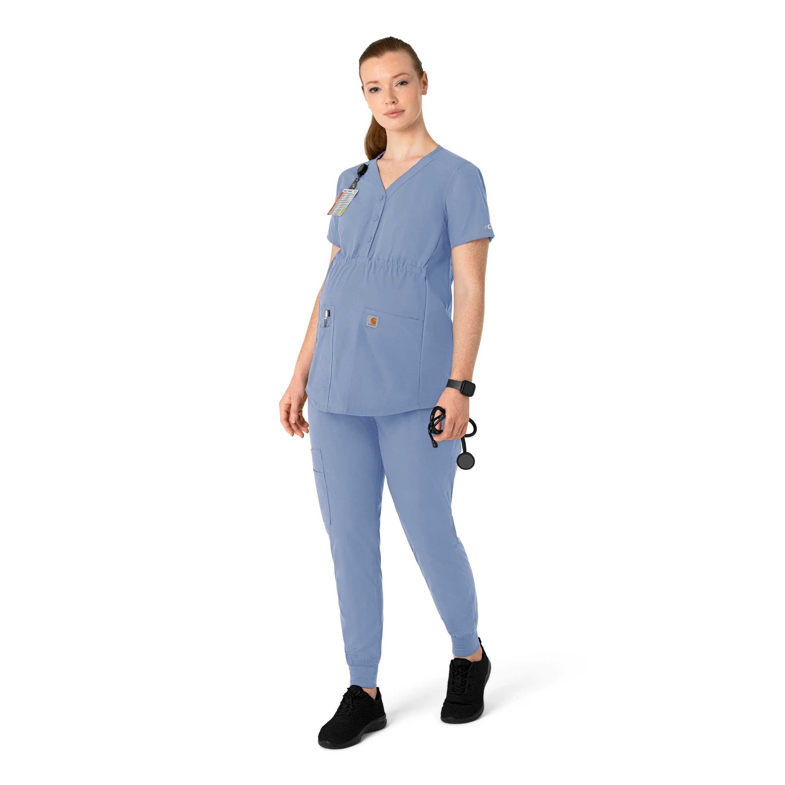 Carhartt Force Essentials Women's Henley Maternity Scrub Top - Ceil Blue - Image 3