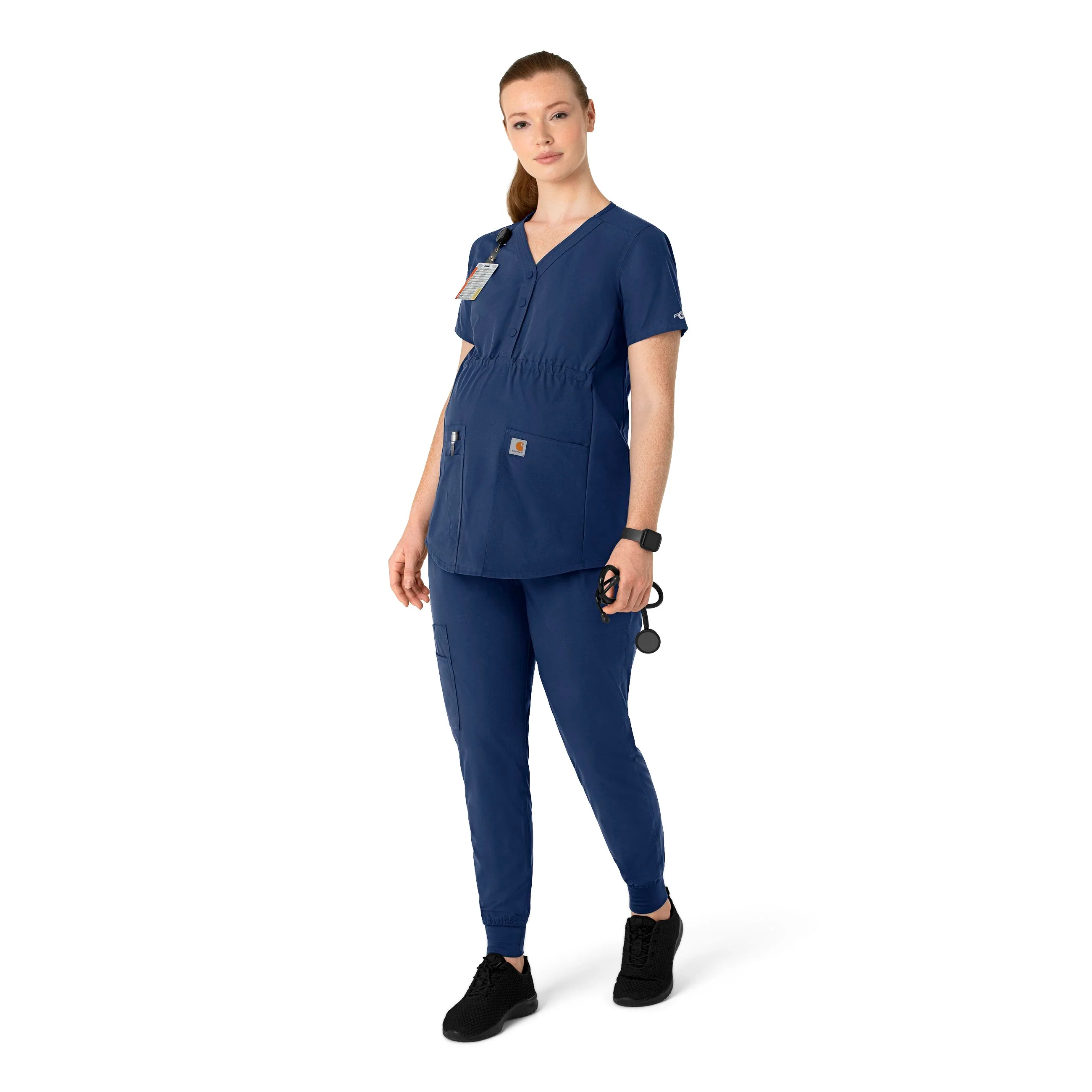 Carhartt Force Essentials Women's Henley Maternity Scrub Top - Navy - Image 3