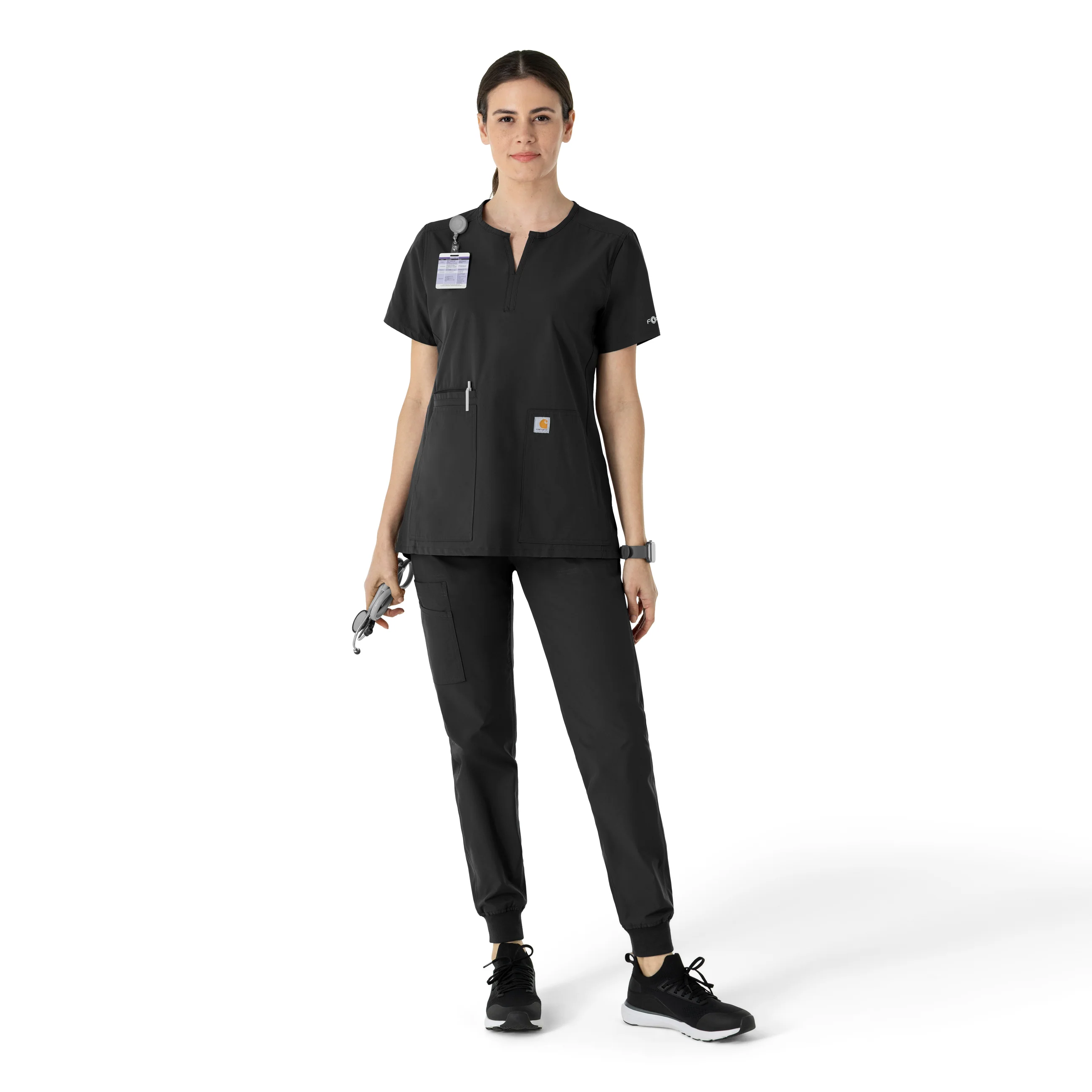 Carhartt Force Essentials Women's Notch Neck Tunic Scrub Top - Black - Image 3