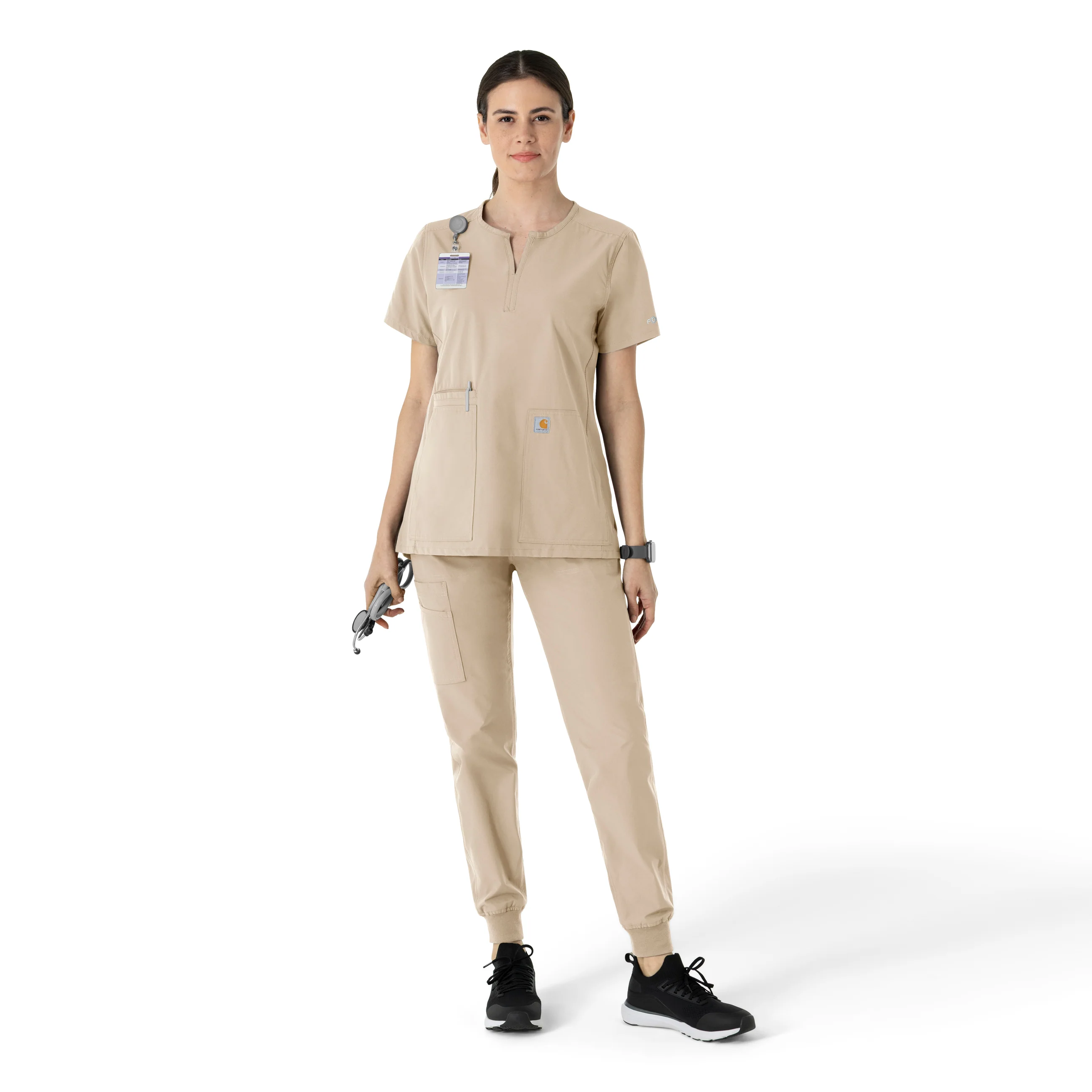 Carhartt Force Essentials Women's Notch Neck Tunic Scrub Top - Khaki - Image 3