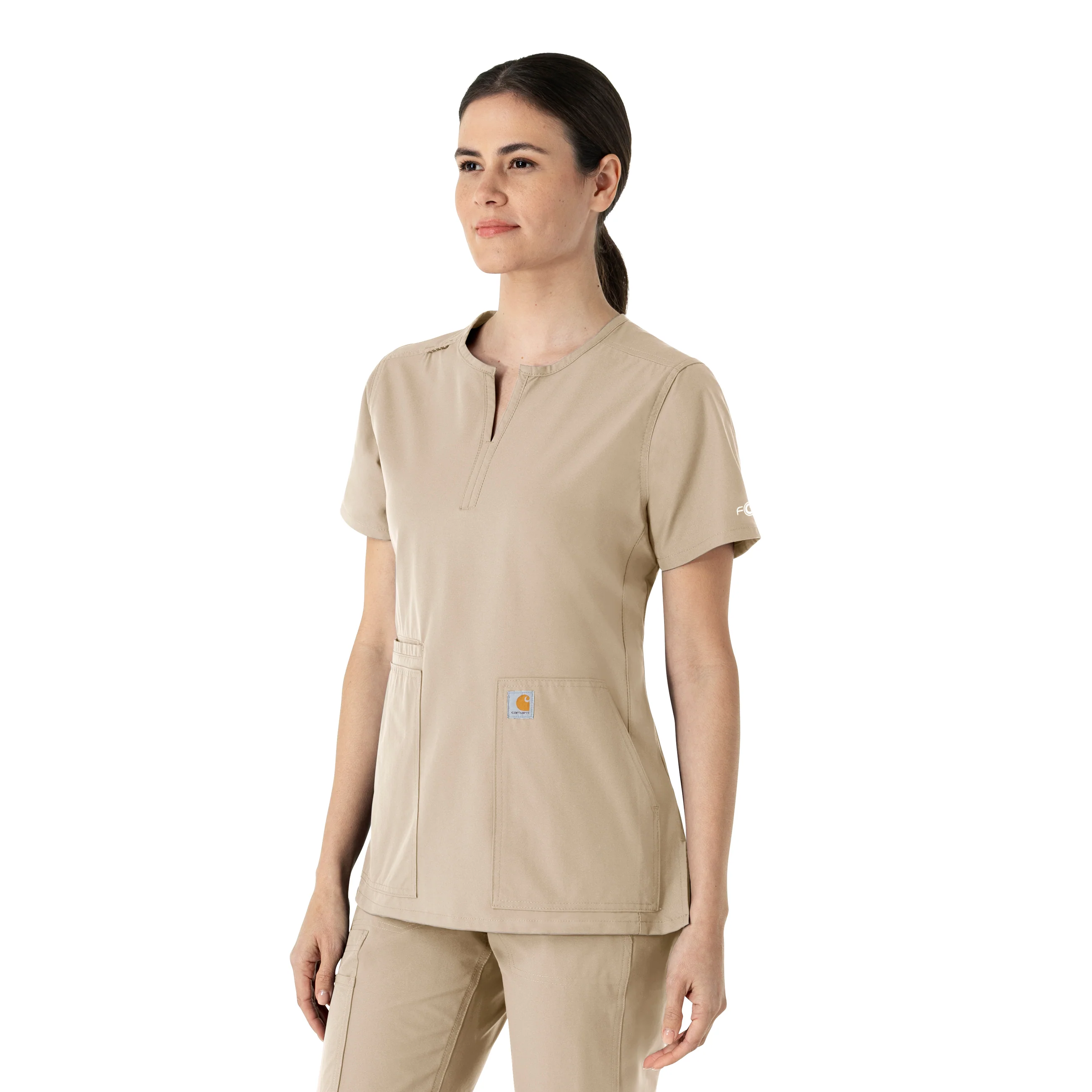 Carhartt Force Essentials Women's Notch Neck Tunic Scrub Top - Khaki - Image 4
