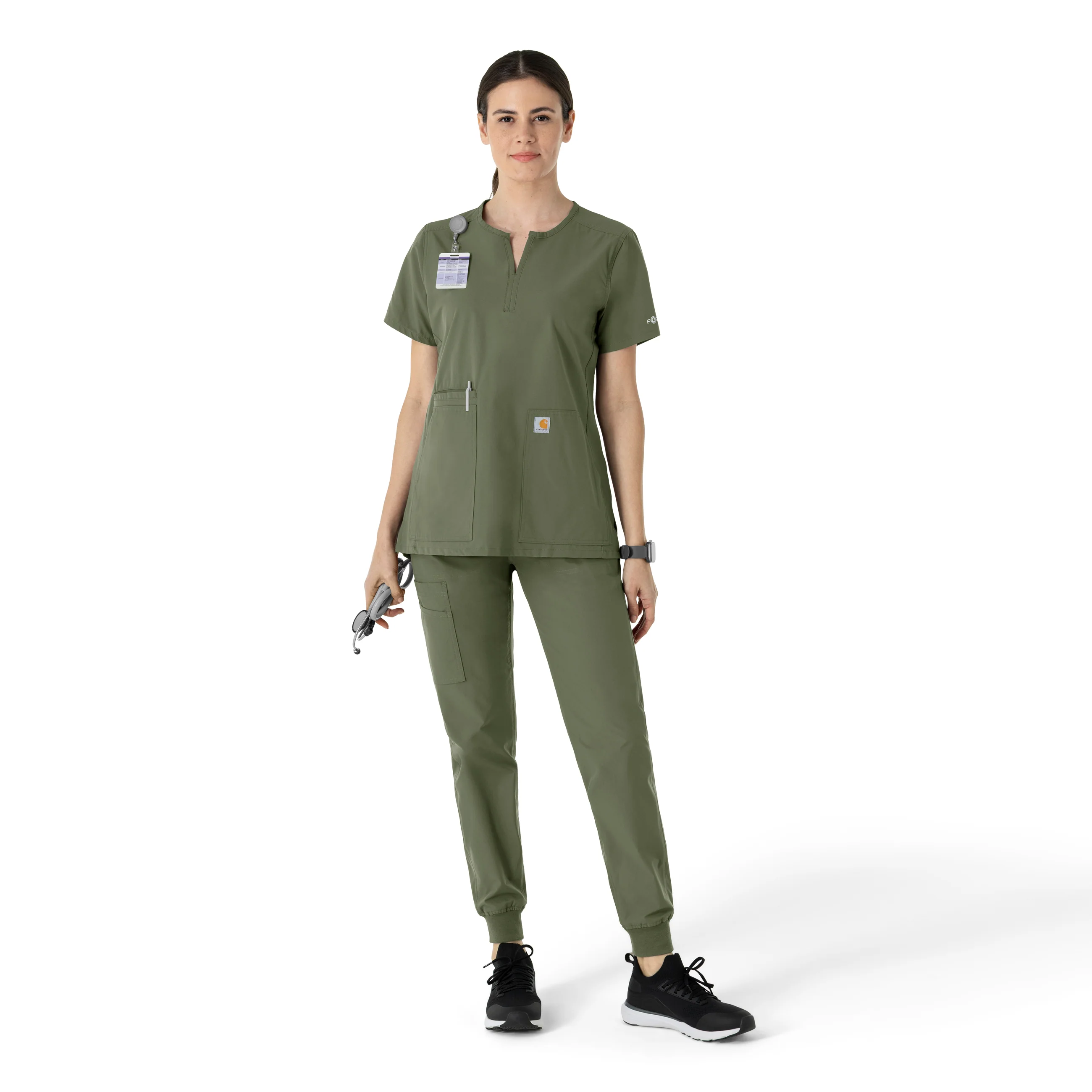 Carhartt Force Essentials Women's Notch Neck Tunic Scrub Top - Olive - Image 3