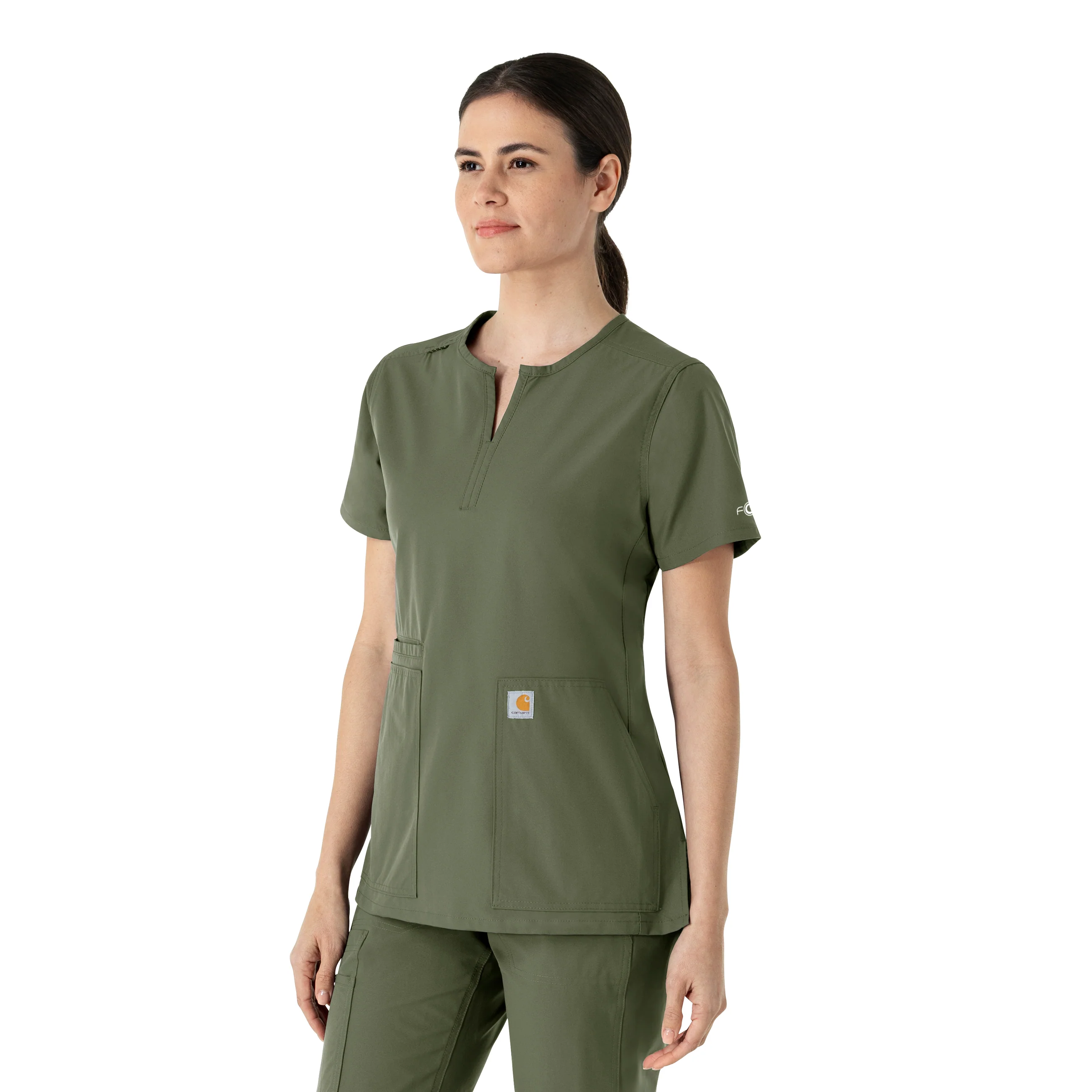 Carhartt Force Essentials Women's Notch Neck Tunic Scrub Top - Olive - Image 4