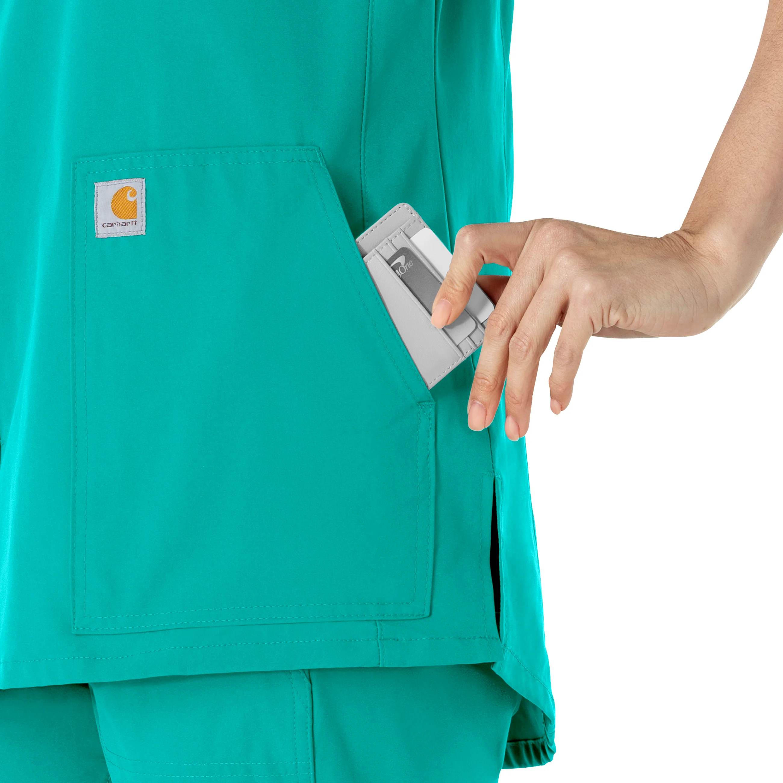 Carhartt Force Essentials Women's Notch Neck Tunic Scrub Top - Teal Blue - Image 5
