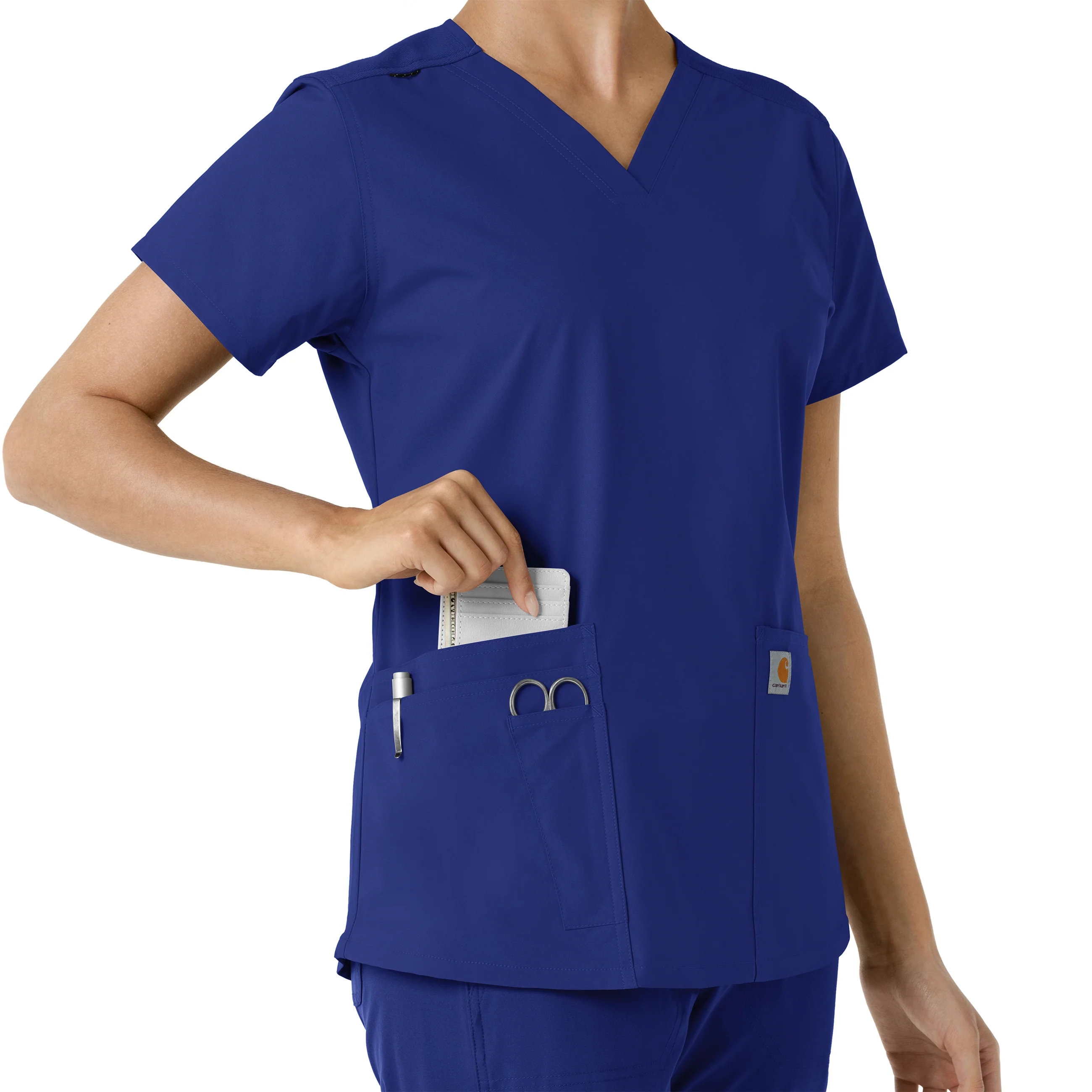 Carhartt Force Essentials Women's V-Neck Knit Panel Scrub Top - Galaxy Blue - Image 7