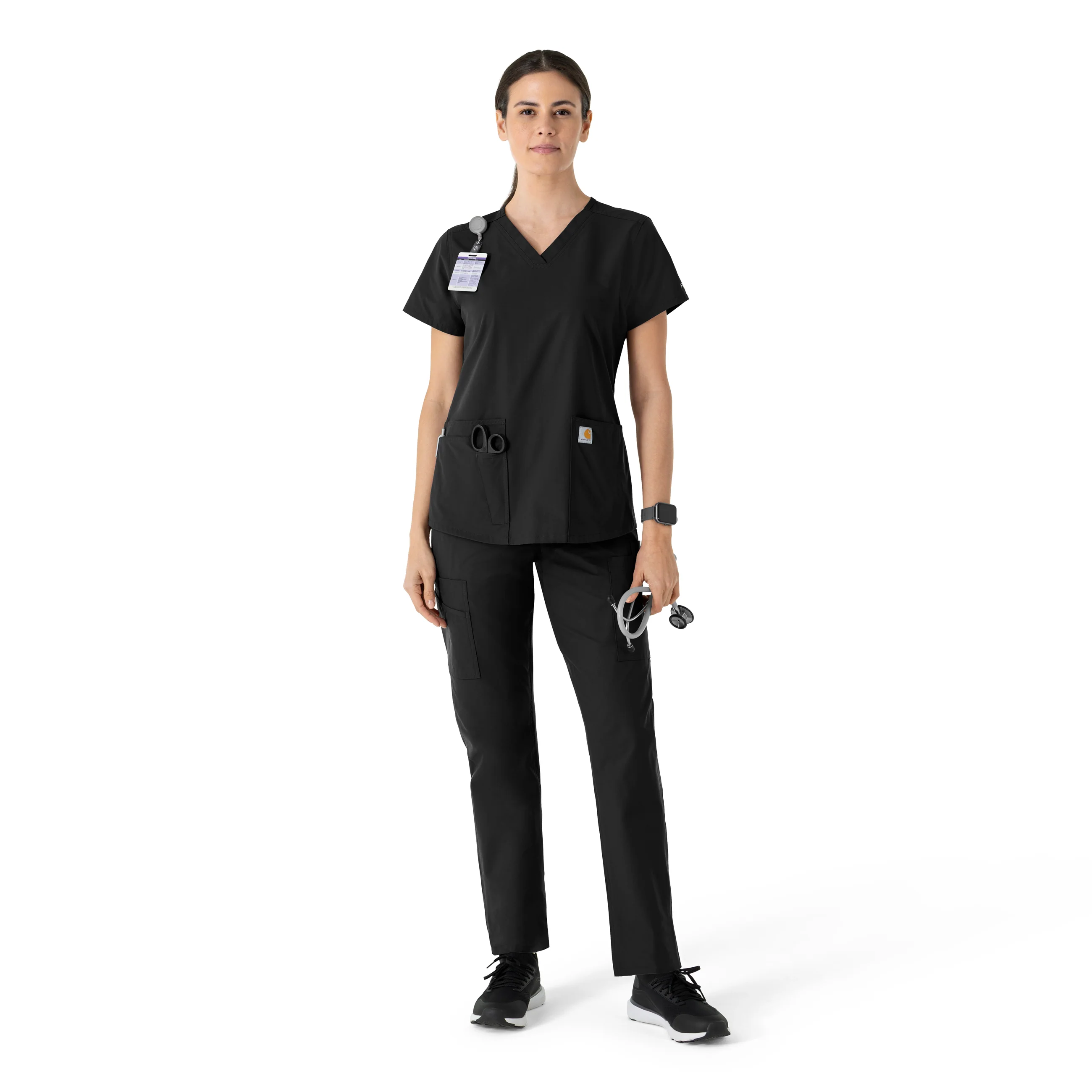 Carhartt Force Essentials Women's V-Neck Scrub Top - Black - Image 3