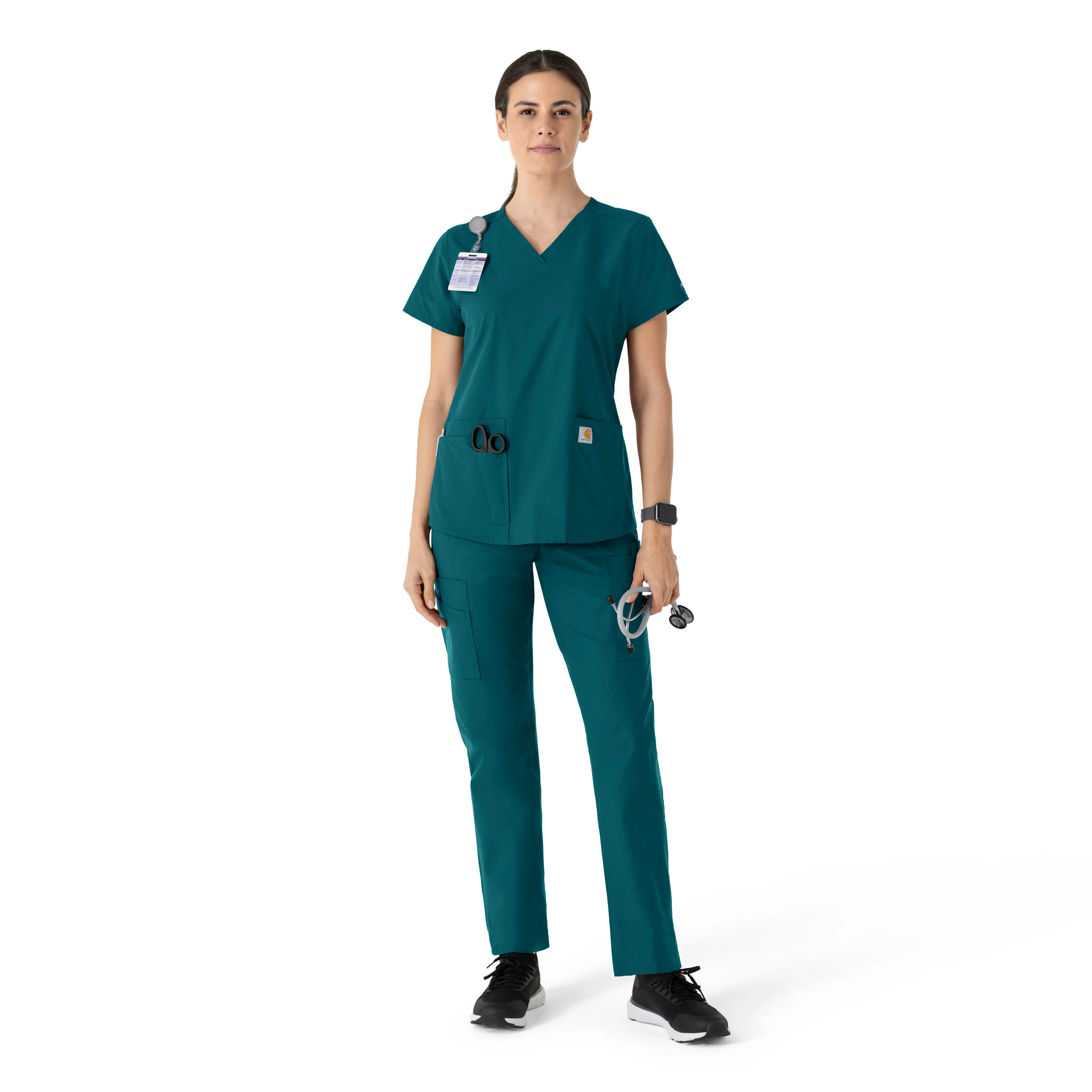 Carhartt Force Essentials Women's V-Neck Scrub Top - Caribbean Blue - Image 3