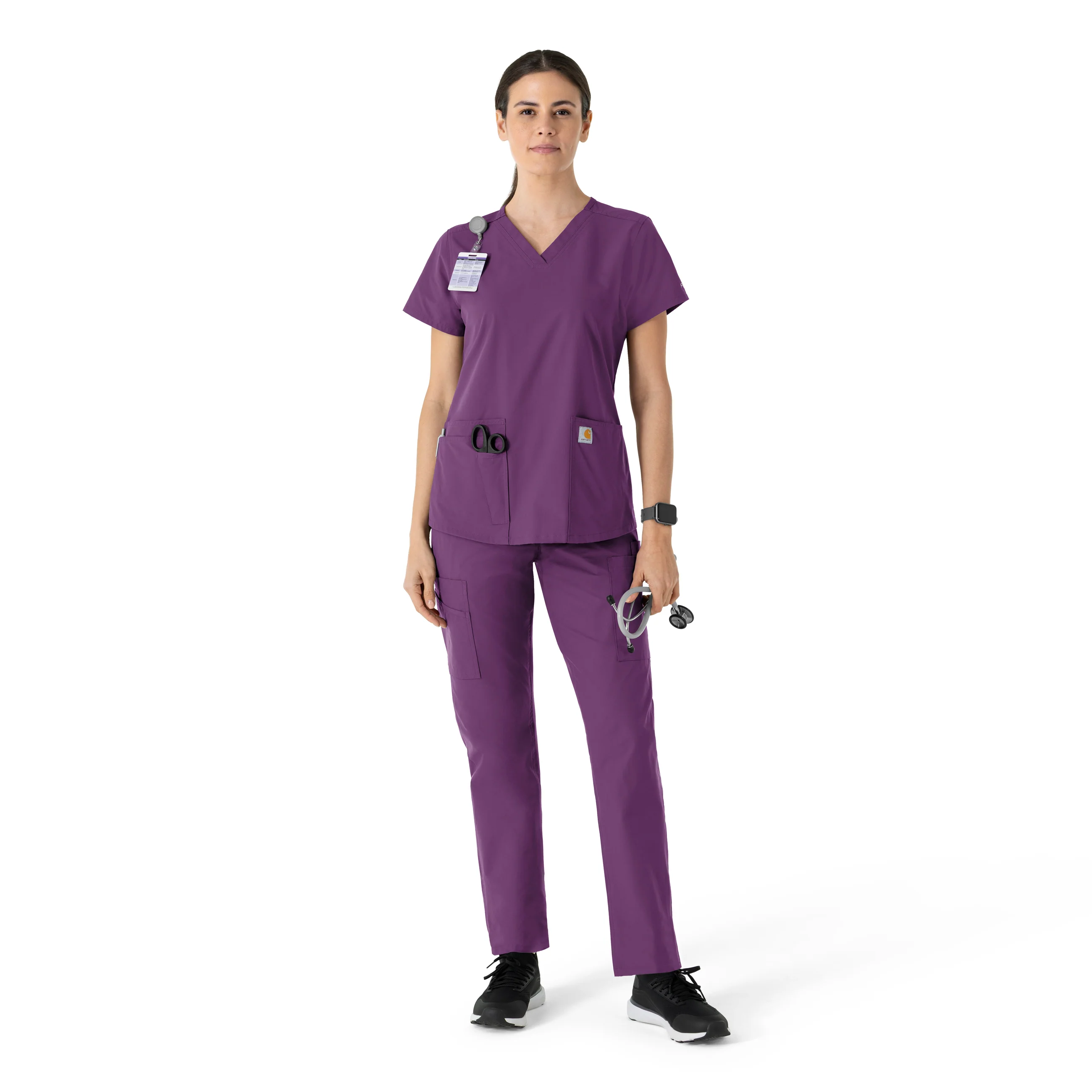 Carhartt Force Essentials Women's V-Neck Scrub Top - Eggplant - Image 3