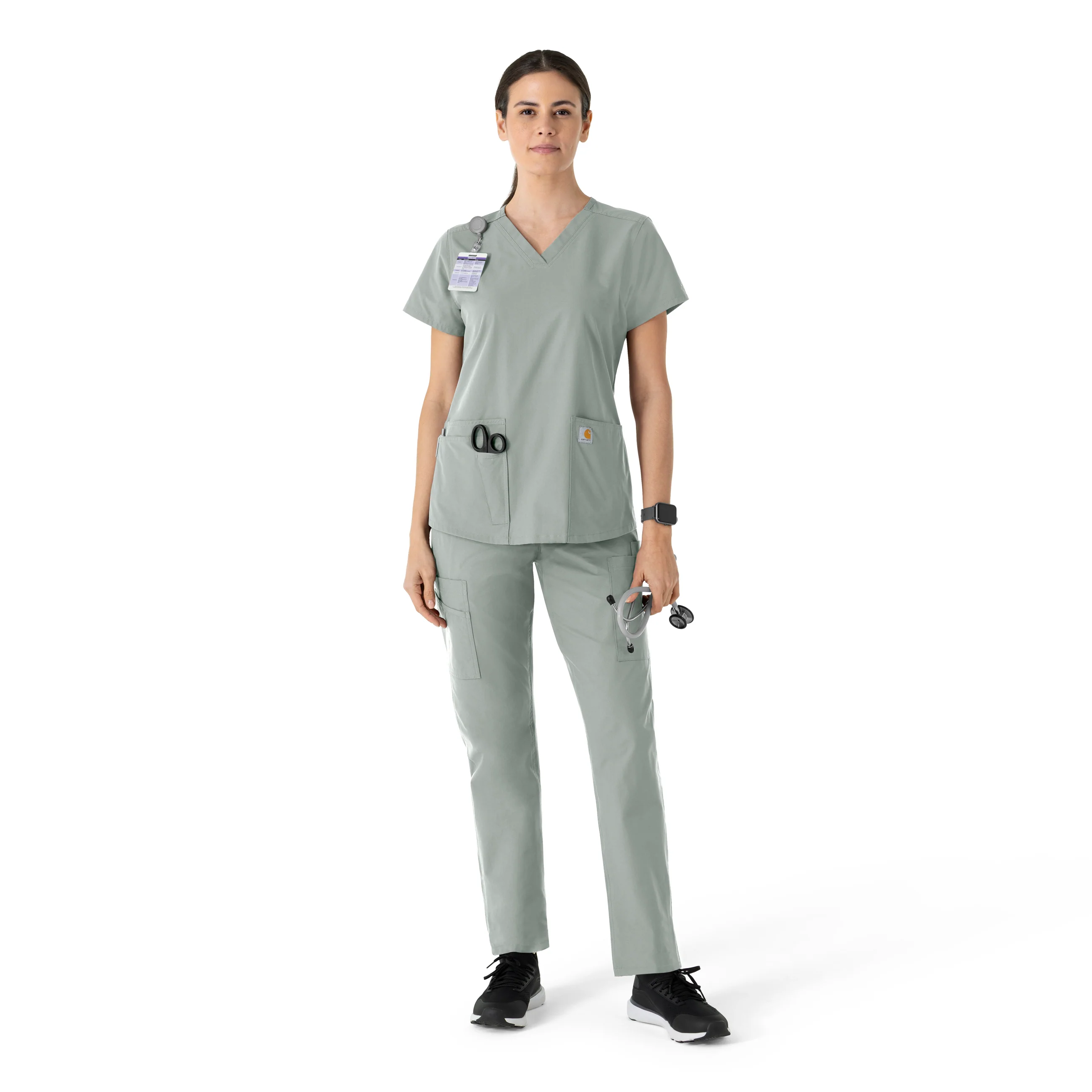 Carhartt Force Essentials Women's V-Neck Scrub Top - Grey - Image 3
